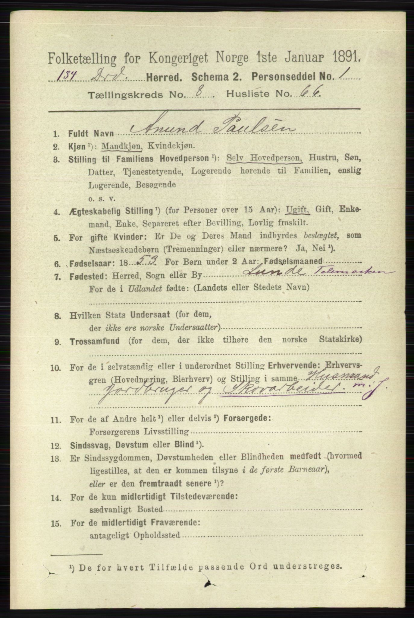RA, 1891 census for 0817 Drangedal, 1891, p. 3084
