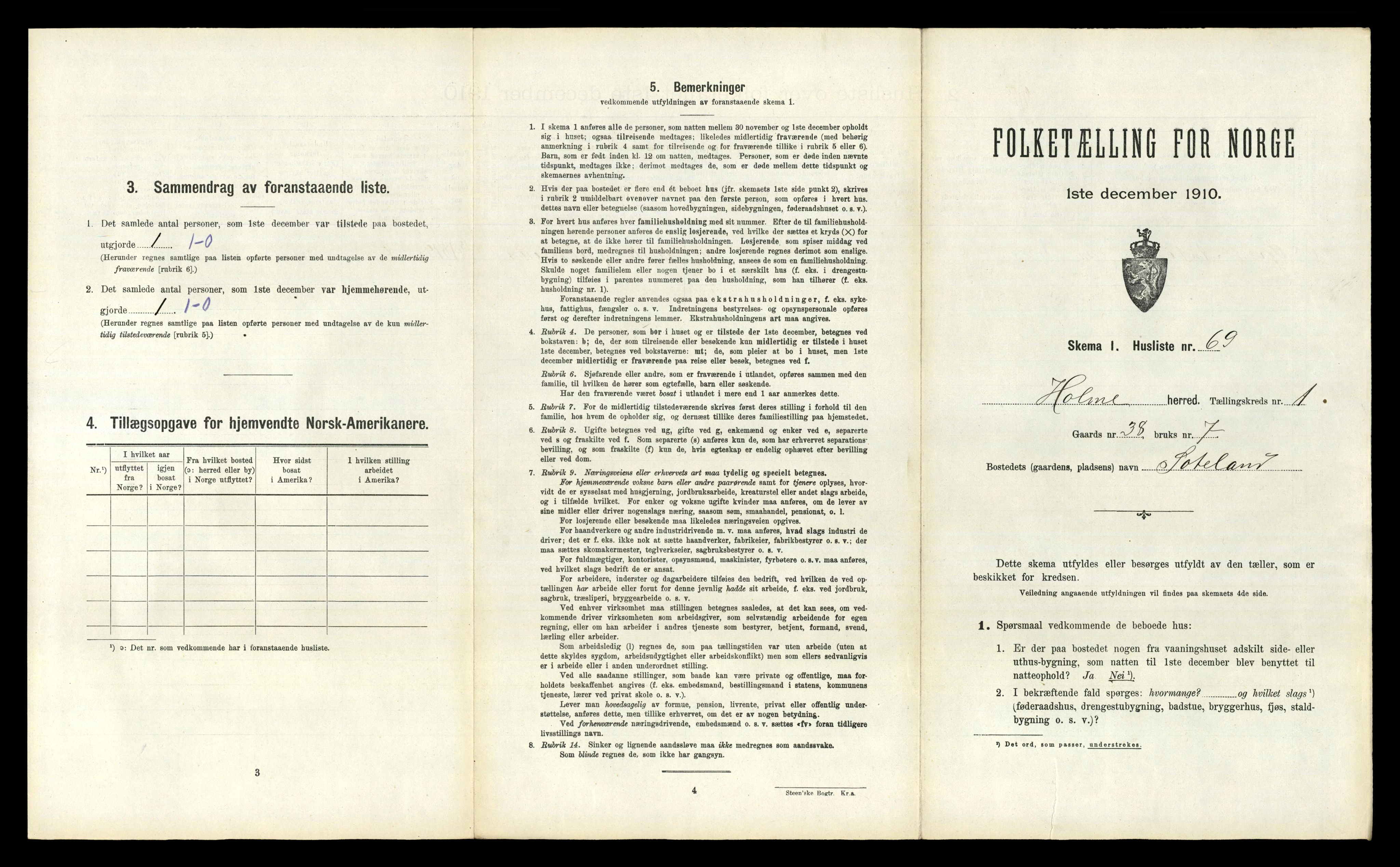 RA, 1910 census for Holum, 1910, p. 180