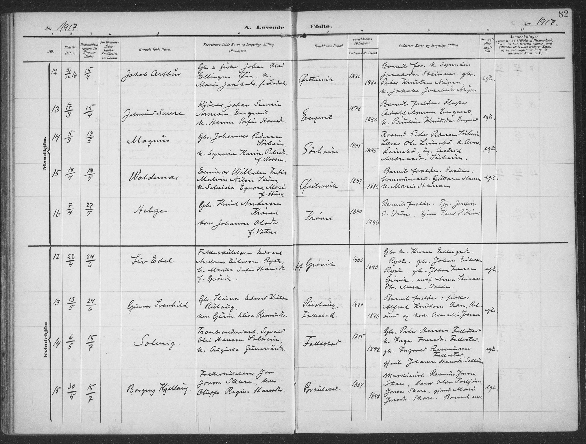 Ministerialprotokoller, klokkerbøker og fødselsregistre - Møre og Romsdal, AV/SAT-A-1454/513/L0178: Parish register (official) no. 513A05, 1906-1919, p. 82