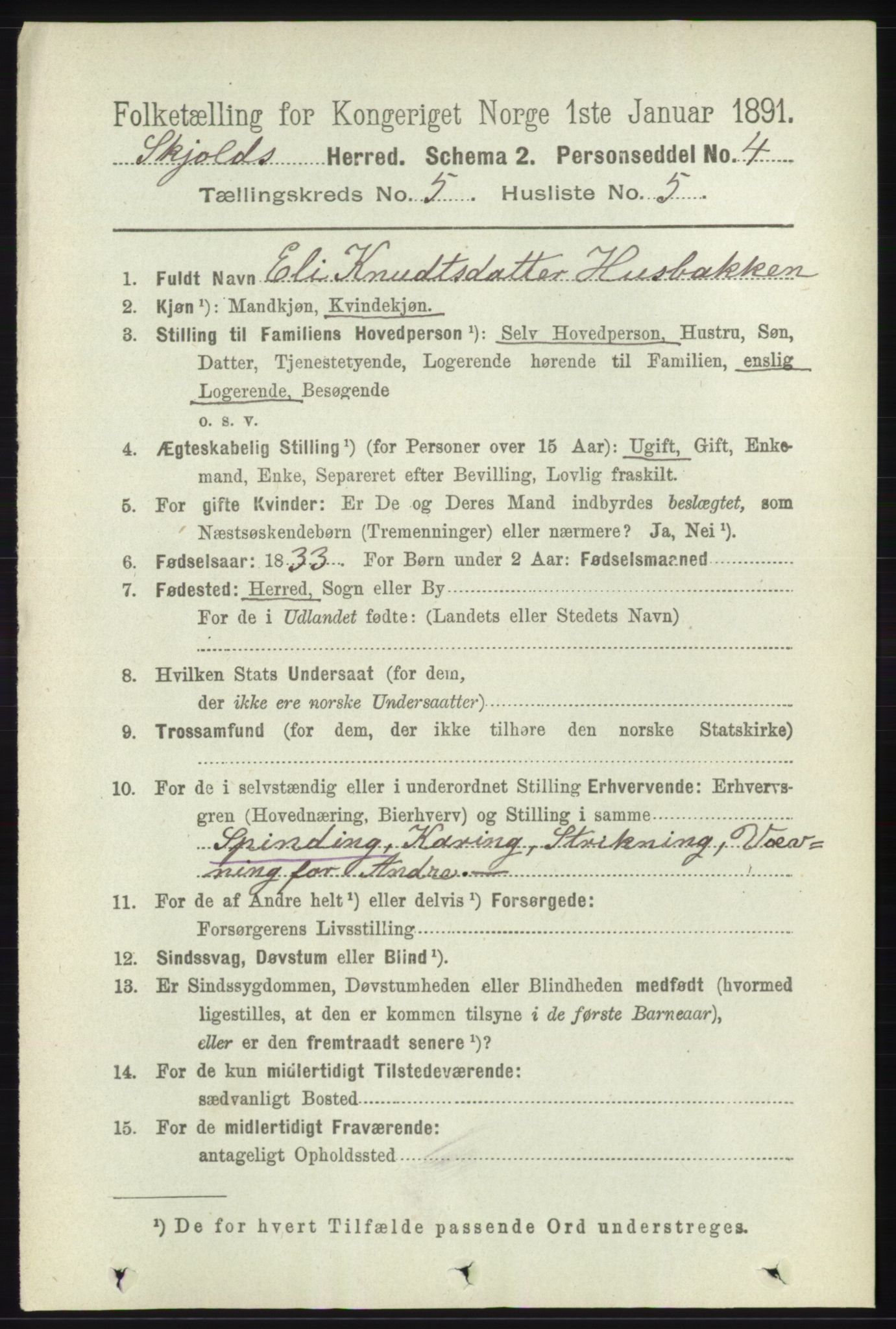 RA, 1891 census for 1154 Skjold, 1891, p. 788