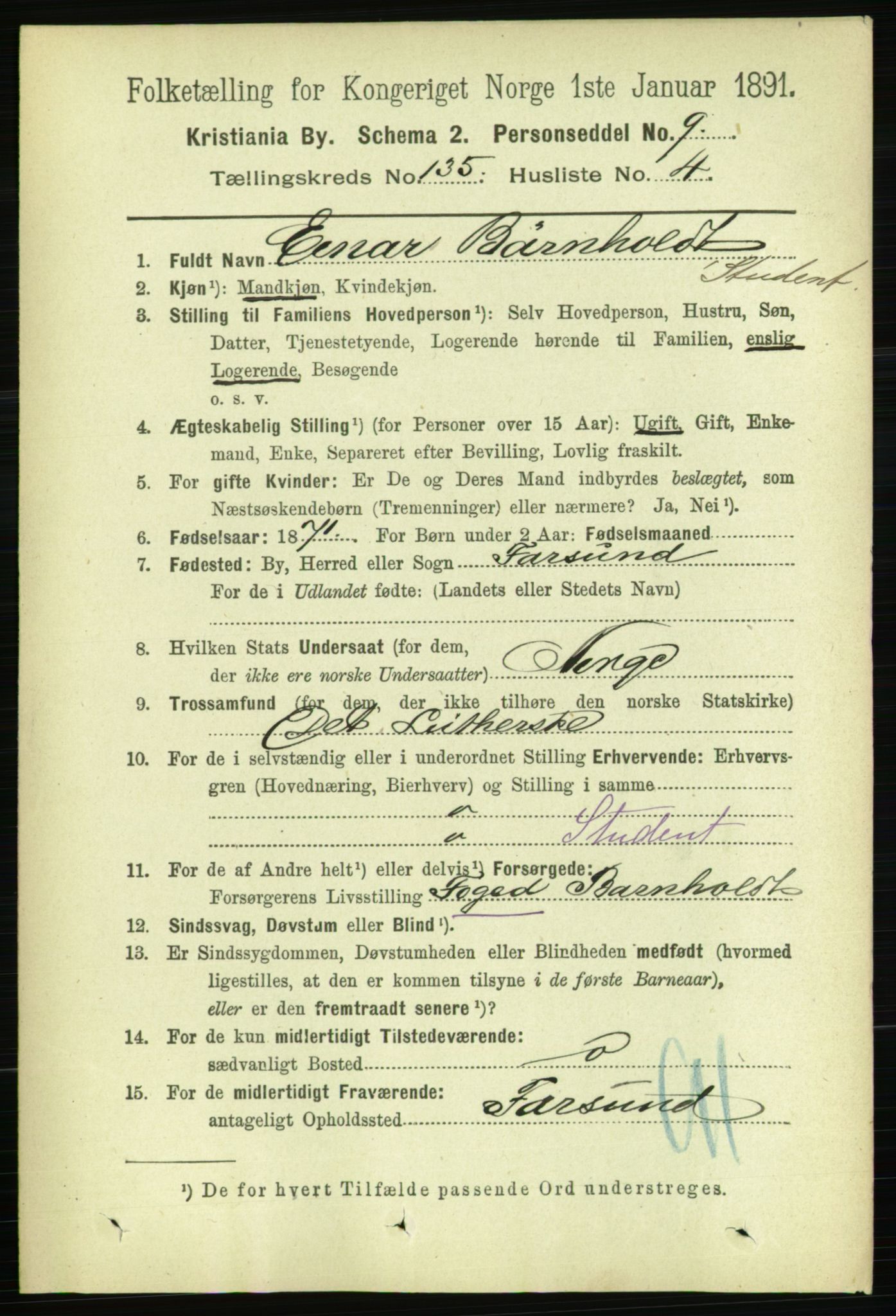 RA, 1891 census for 0301 Kristiania, 1891, p. 74580