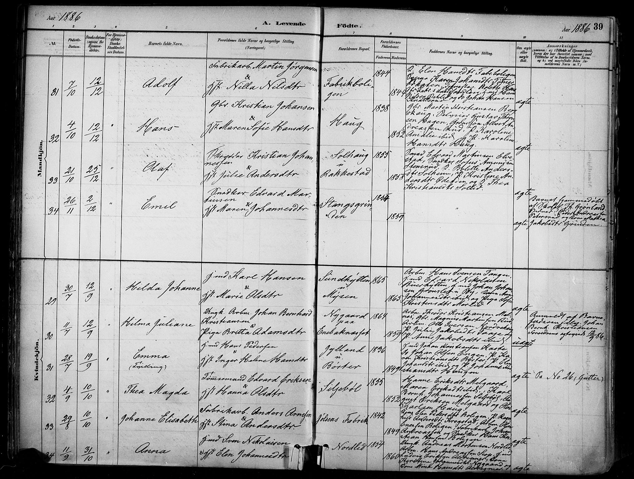 Enebakk prestekontor Kirkebøker, AV/SAO-A-10171c/F/Fa/L0016: Parish register (official) no. I 16, 1883-1898, p. 39