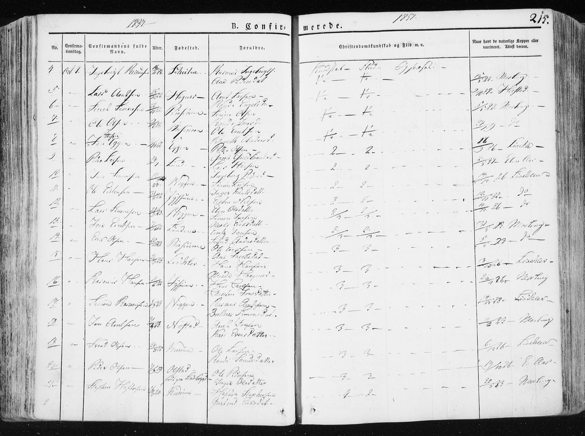 Ministerialprotokoller, klokkerbøker og fødselsregistre - Sør-Trøndelag, SAT/A-1456/665/L0771: Parish register (official) no. 665A06, 1830-1856, p. 215
