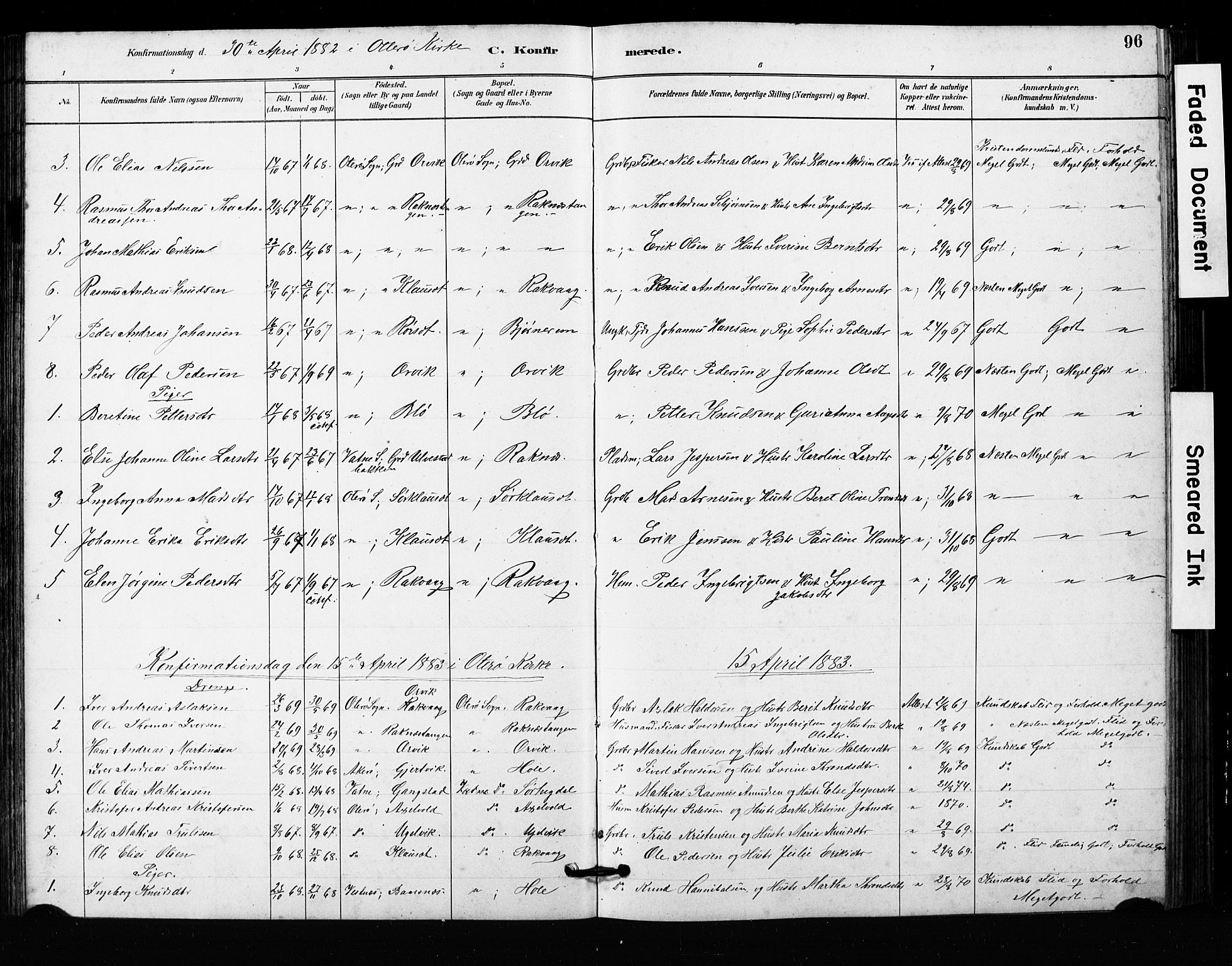 Ministerialprotokoller, klokkerbøker og fødselsregistre - Møre og Romsdal, SAT/A-1454/563/L0737: Parish register (copy) no. 563C01, 1878-1916, p. 96