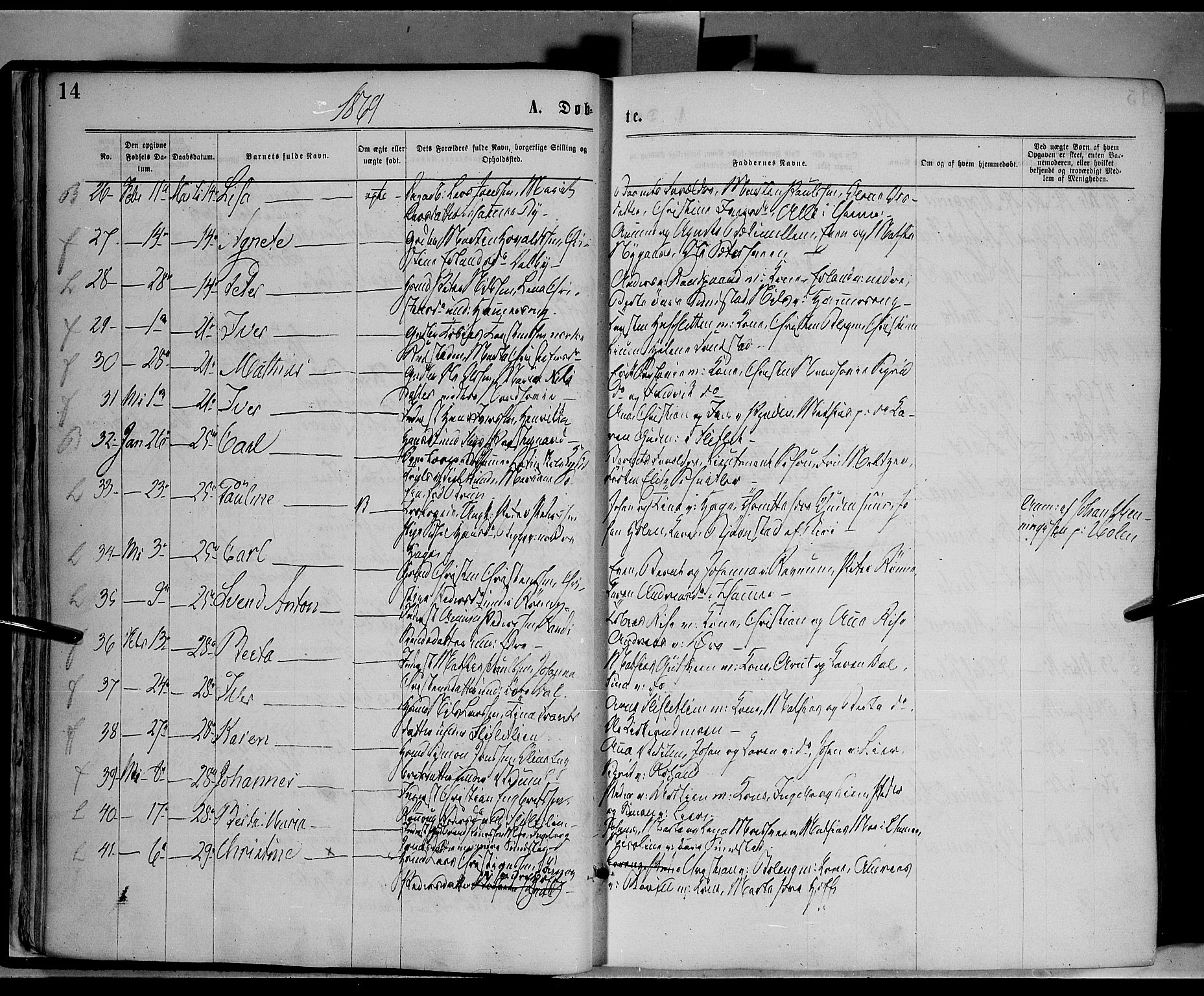 Fåberg prestekontor, SAH/PREST-086/H/Ha/Haa/L0007: Parish register (official) no. 7, 1868-1878, p. 14