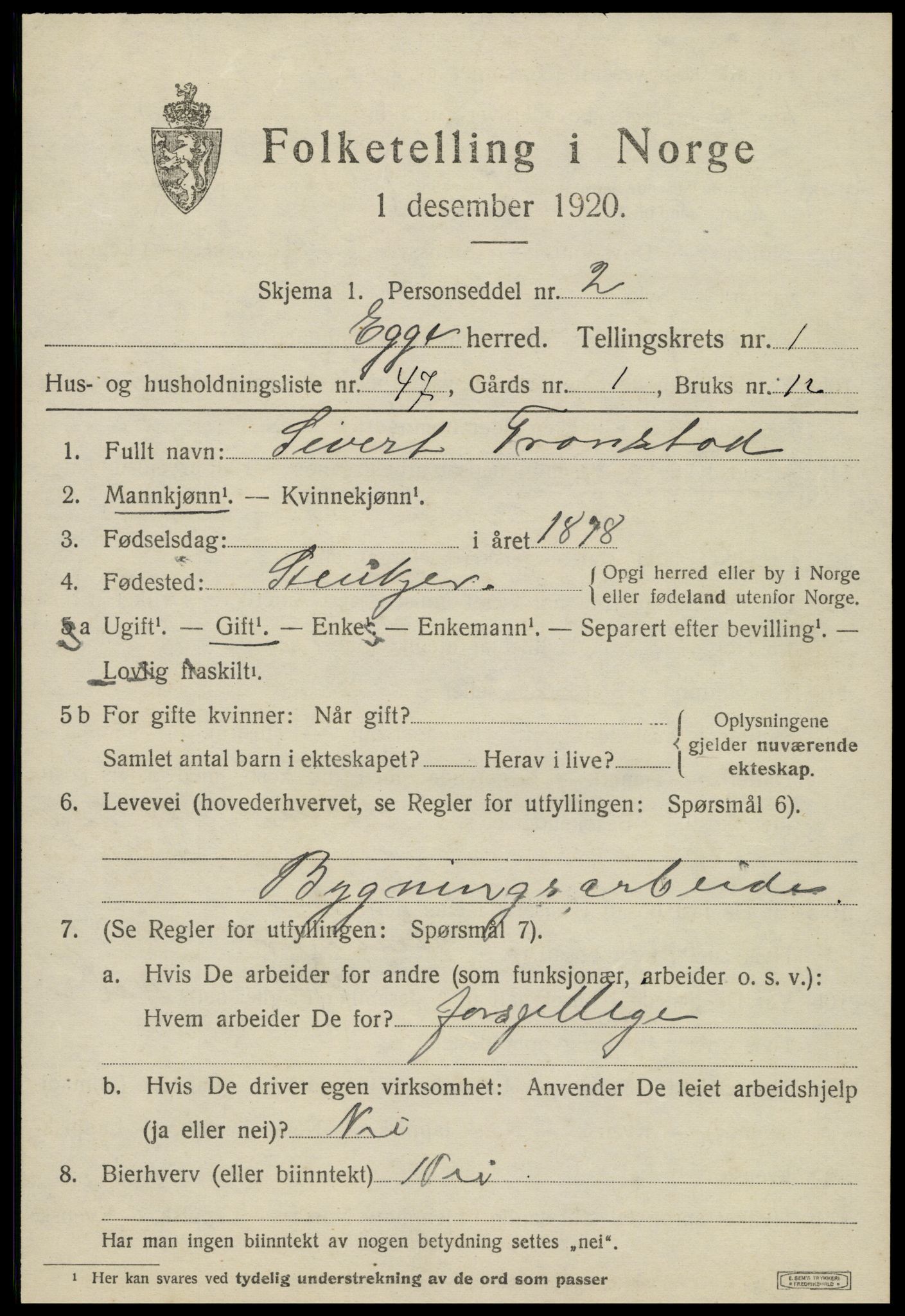 SAT, 1920 census for Egge, 1920, p. 1032