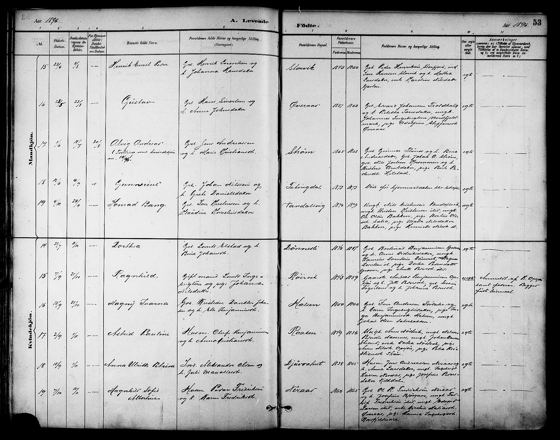 Ministerialprotokoller, klokkerbøker og fødselsregistre - Nordland, AV/SAT-A-1459/814/L0230: Parish register (copy) no. 814C03, 1884-1911, p. 53