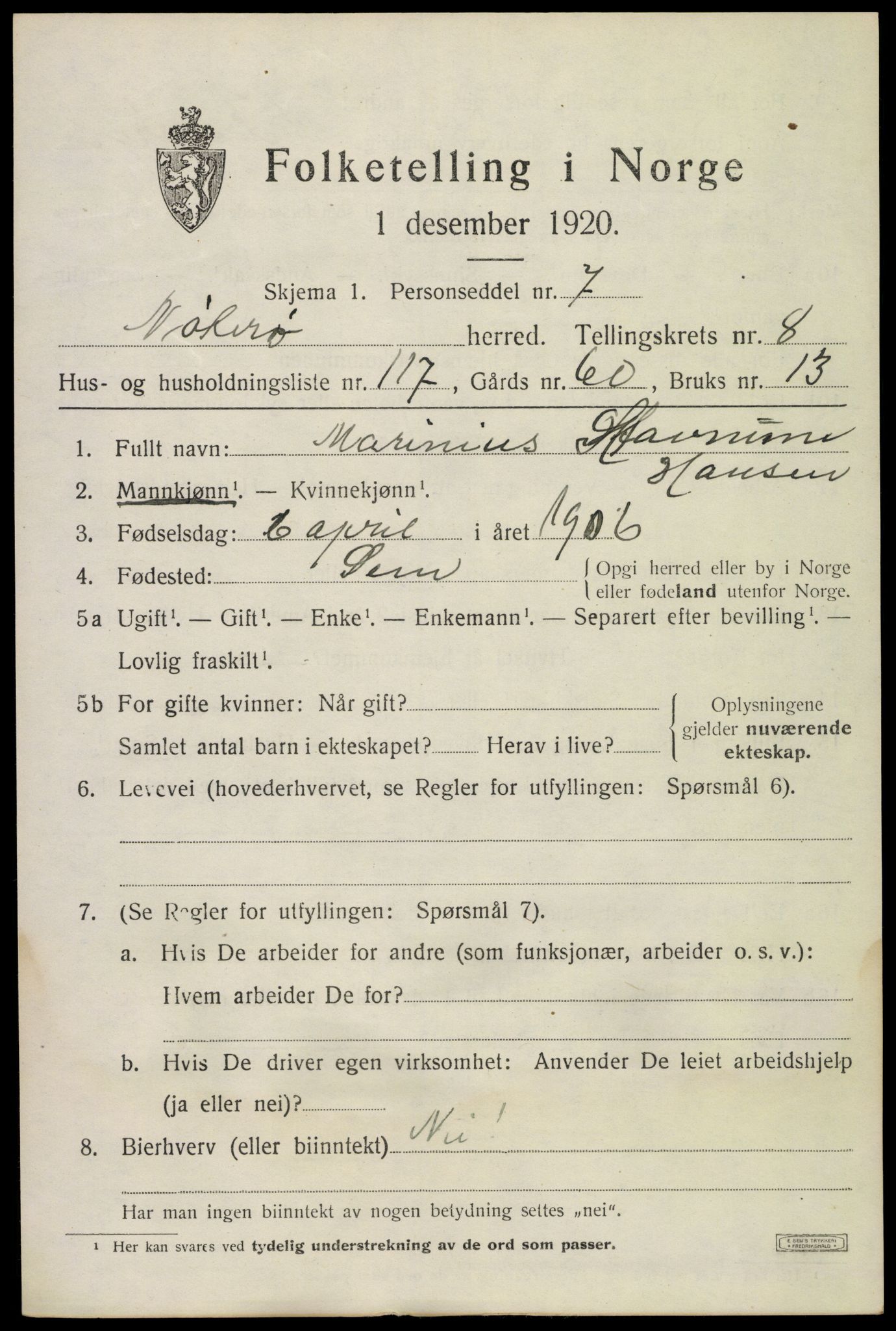 SAKO, 1920 census for Nøtterøy, 1920, p. 11493