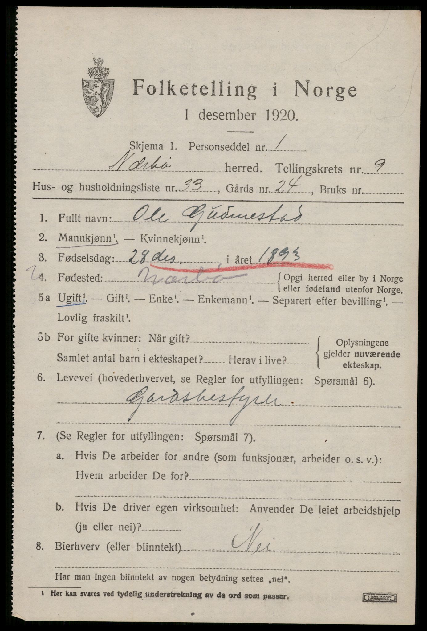 SAST, 1920 census for Nærbø, 1920, p. 5815