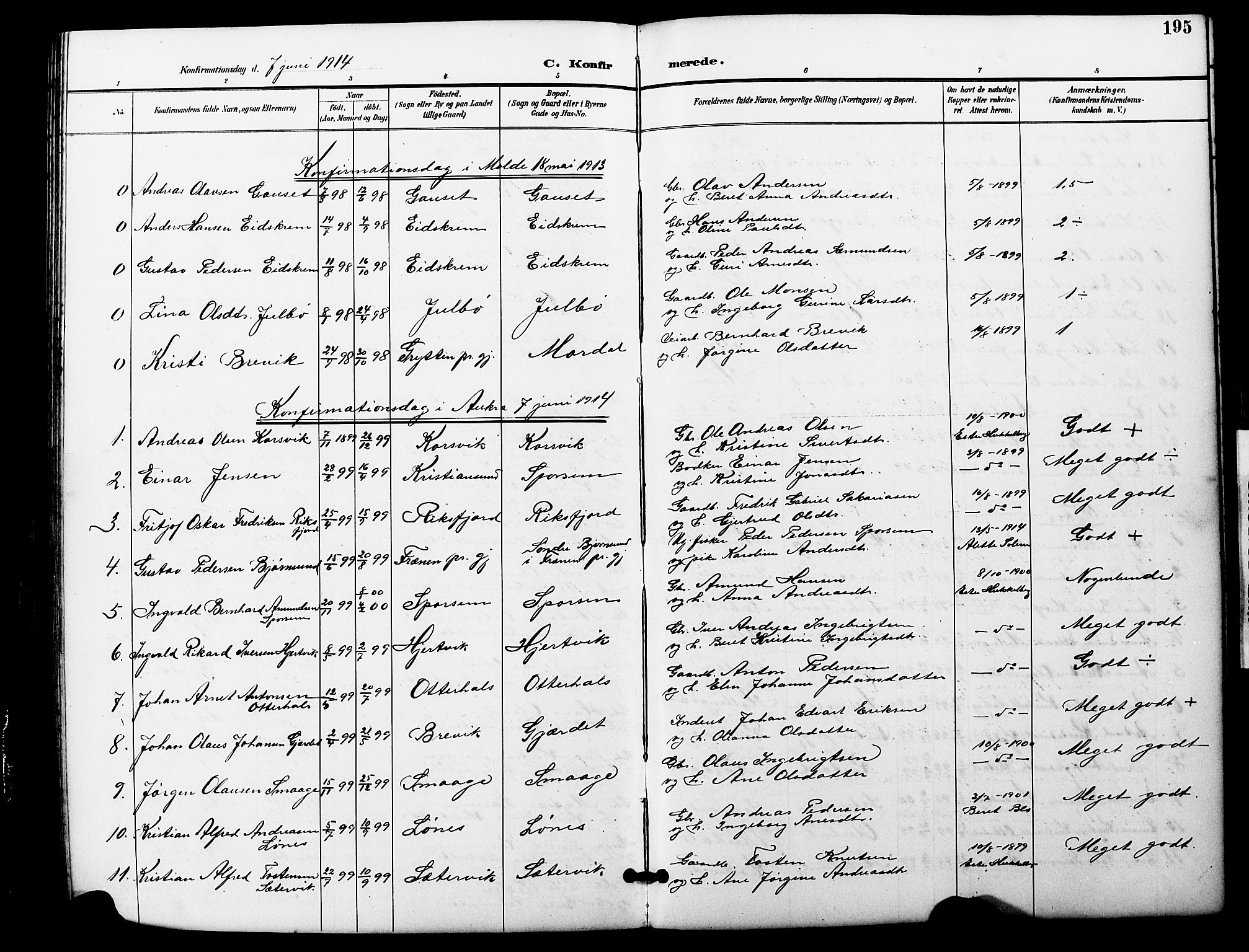 Ministerialprotokoller, klokkerbøker og fødselsregistre - Møre og Romsdal, SAT/A-1454/560/L0725: Parish register (copy) no. 560C02, 1895-1930, p. 195