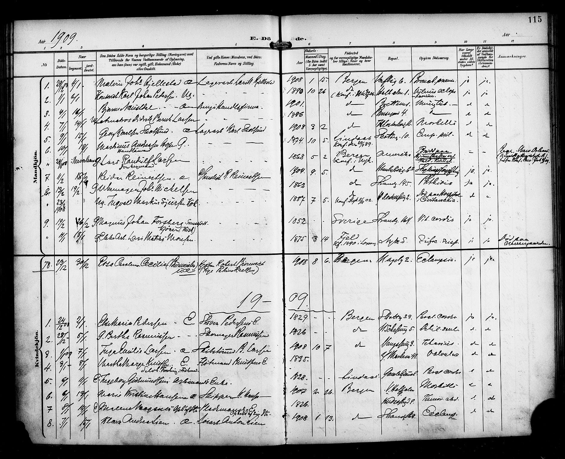 Nykirken Sokneprestembete, SAB/A-77101/H/Haa/L0045: Parish register (official) no. E 5, 1899-1917, p. 115