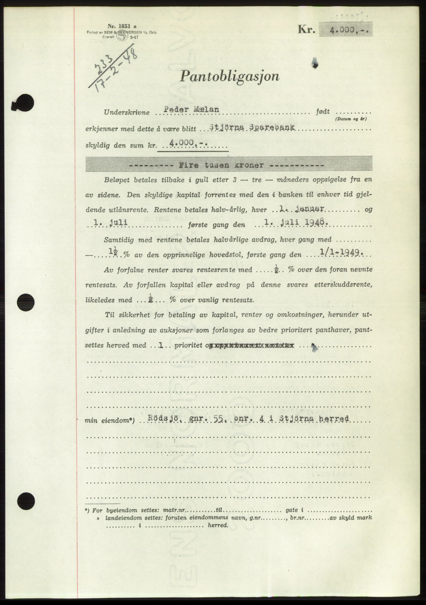 Fosen sorenskriveri, AV/SAT-A-1107/1/2/2C: Mortgage book no. B, 1946-1948, Diary no: : 233/1948
