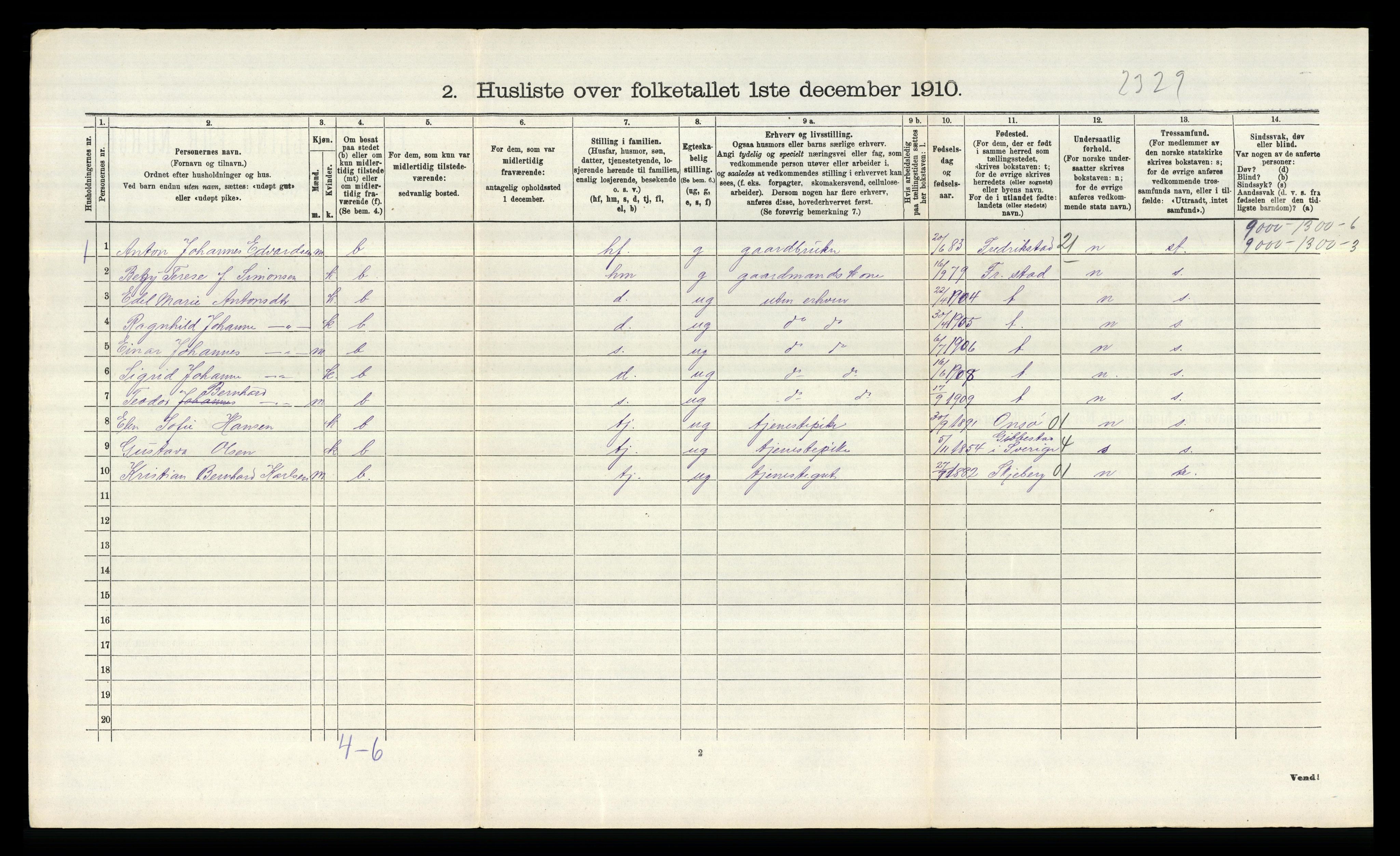 RA, 1910 census for Borge, 1910, p. 1603