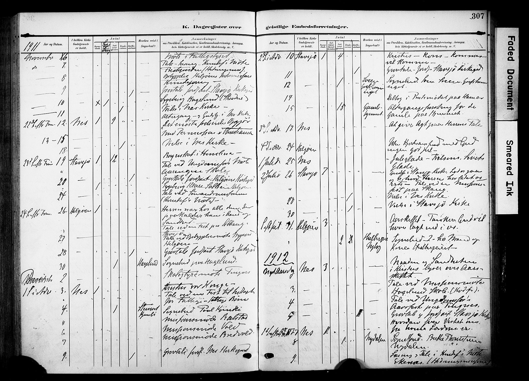 Nes prestekontor, Hedmark, SAH/PREST-020/K/Ka/L0014: Parish register (official) no. 14, 1906-1929, p. 307