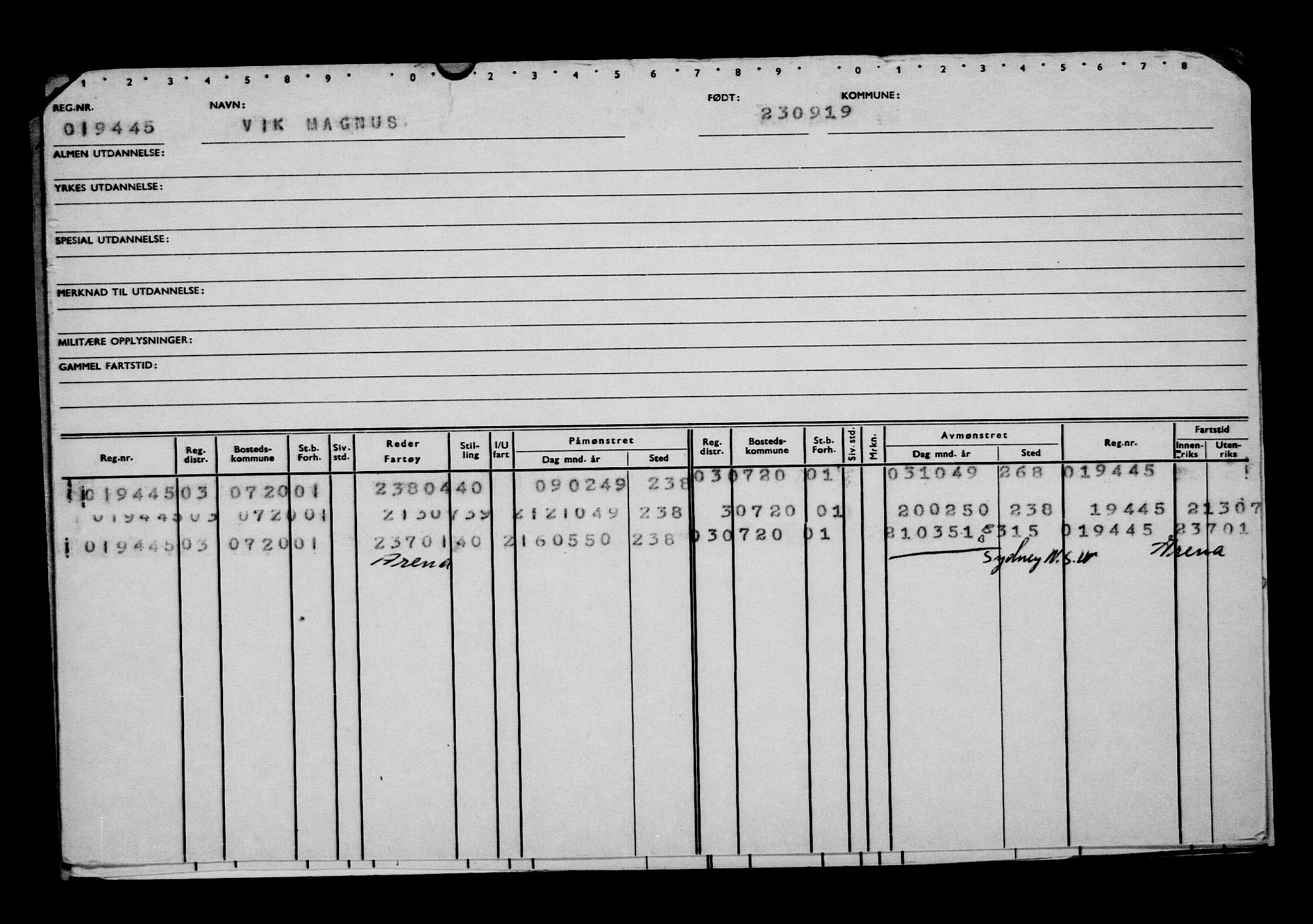 Direktoratet for sjømenn, RA/S-3545/G/Gb/L0172: Hovedkort, 1919, p. 124