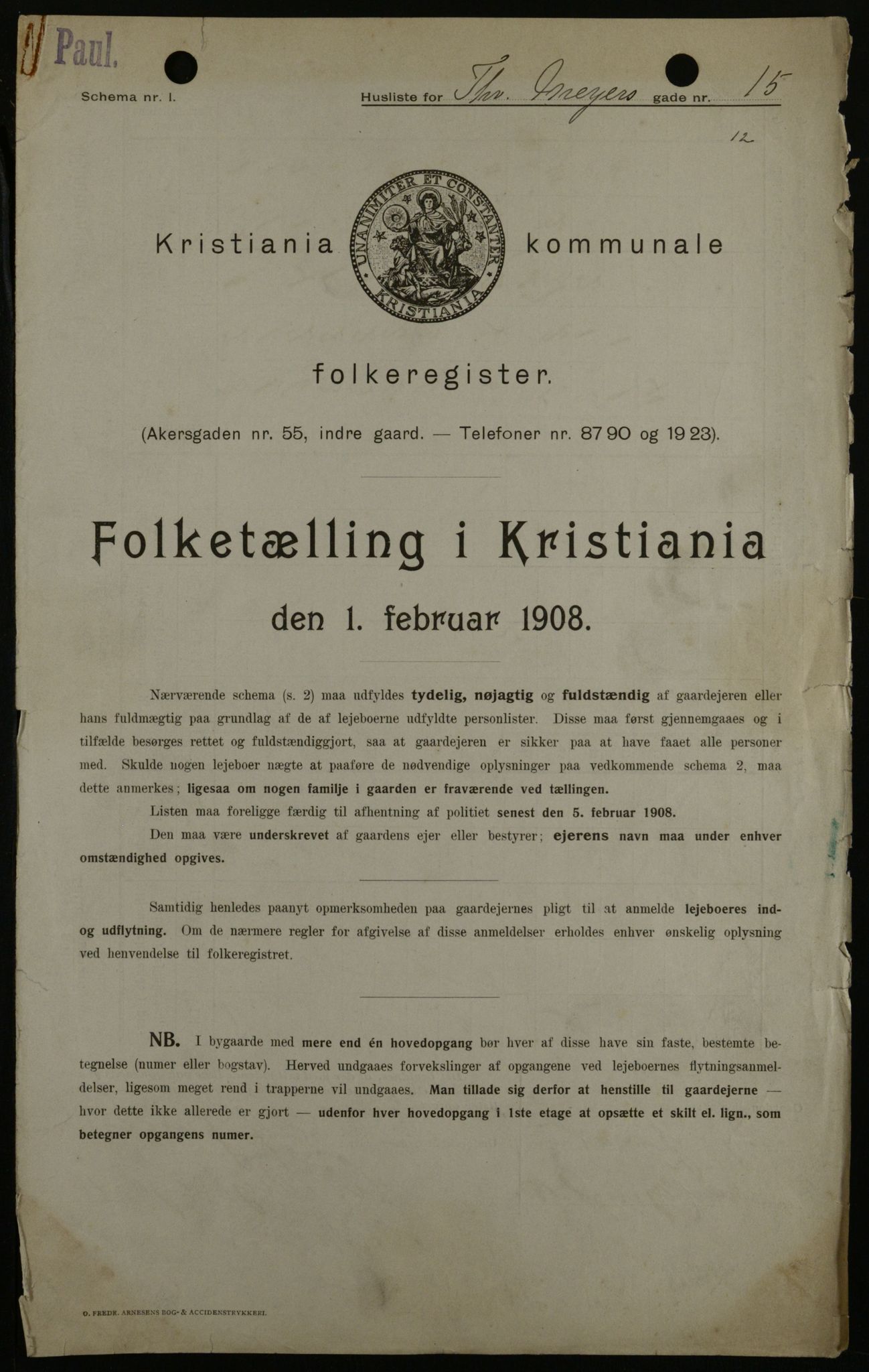 OBA, Municipal Census 1908 for Kristiania, 1908, p. 98466