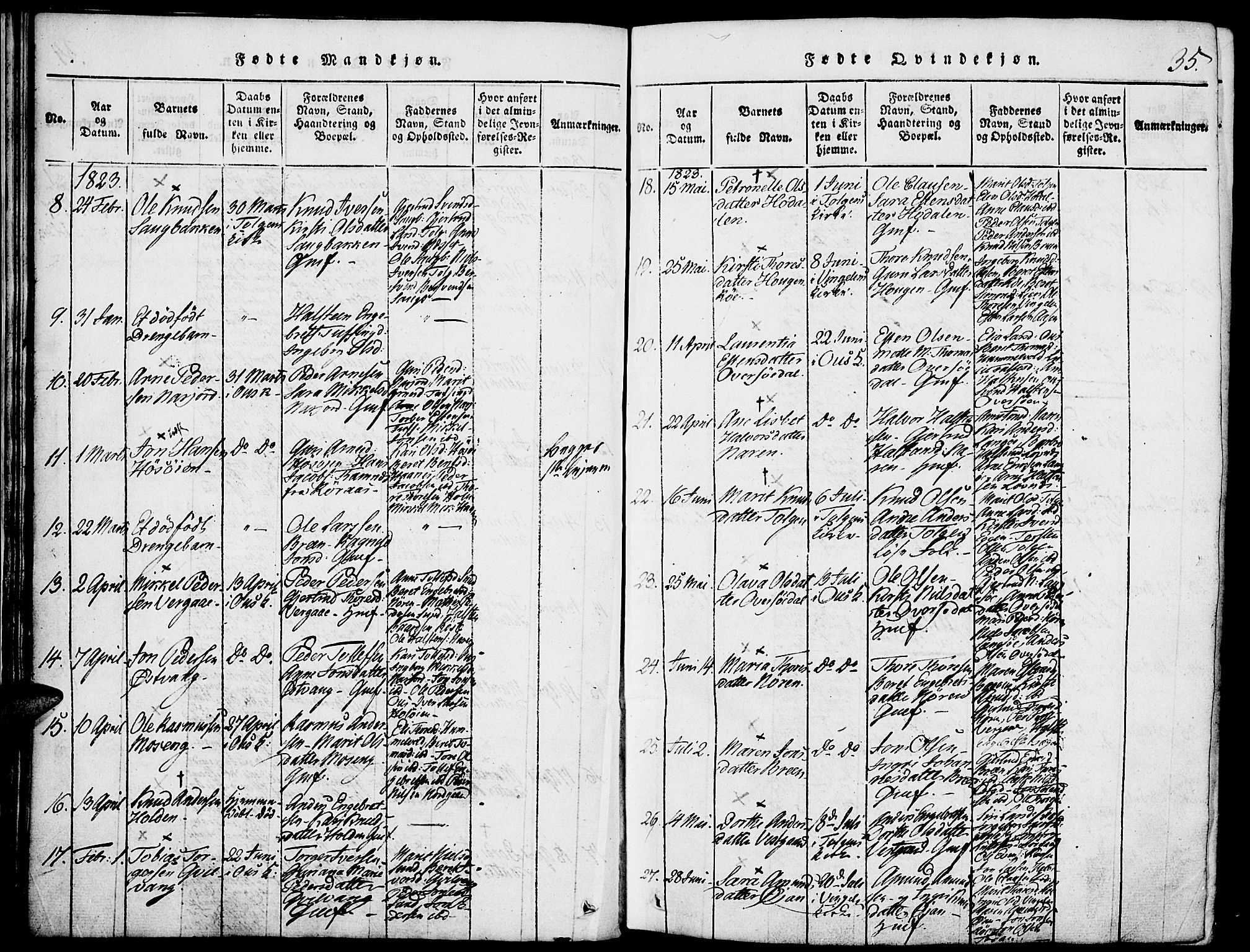 Tolga prestekontor, SAH/PREST-062/K/L0004: Parish register (official) no. 4, 1815-1836, p. 35