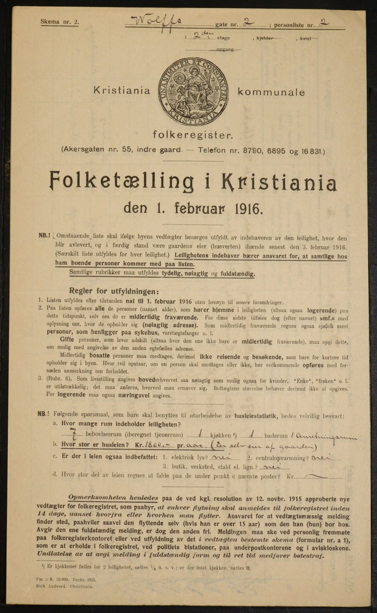 OBA, Municipal Census 1916 for Kristiania, 1916, p. 132175