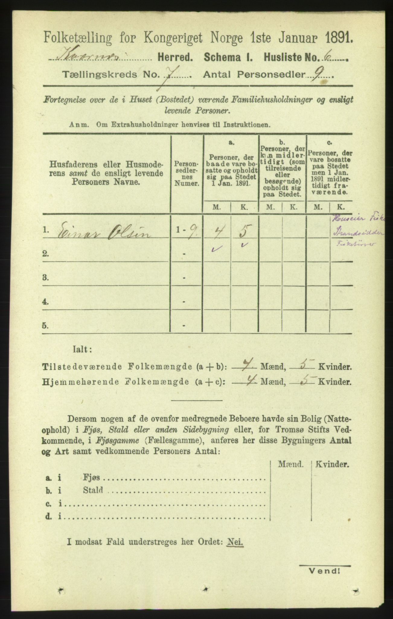 RA, 1891 census for 1553 Kvernes, 1891, p. 3217