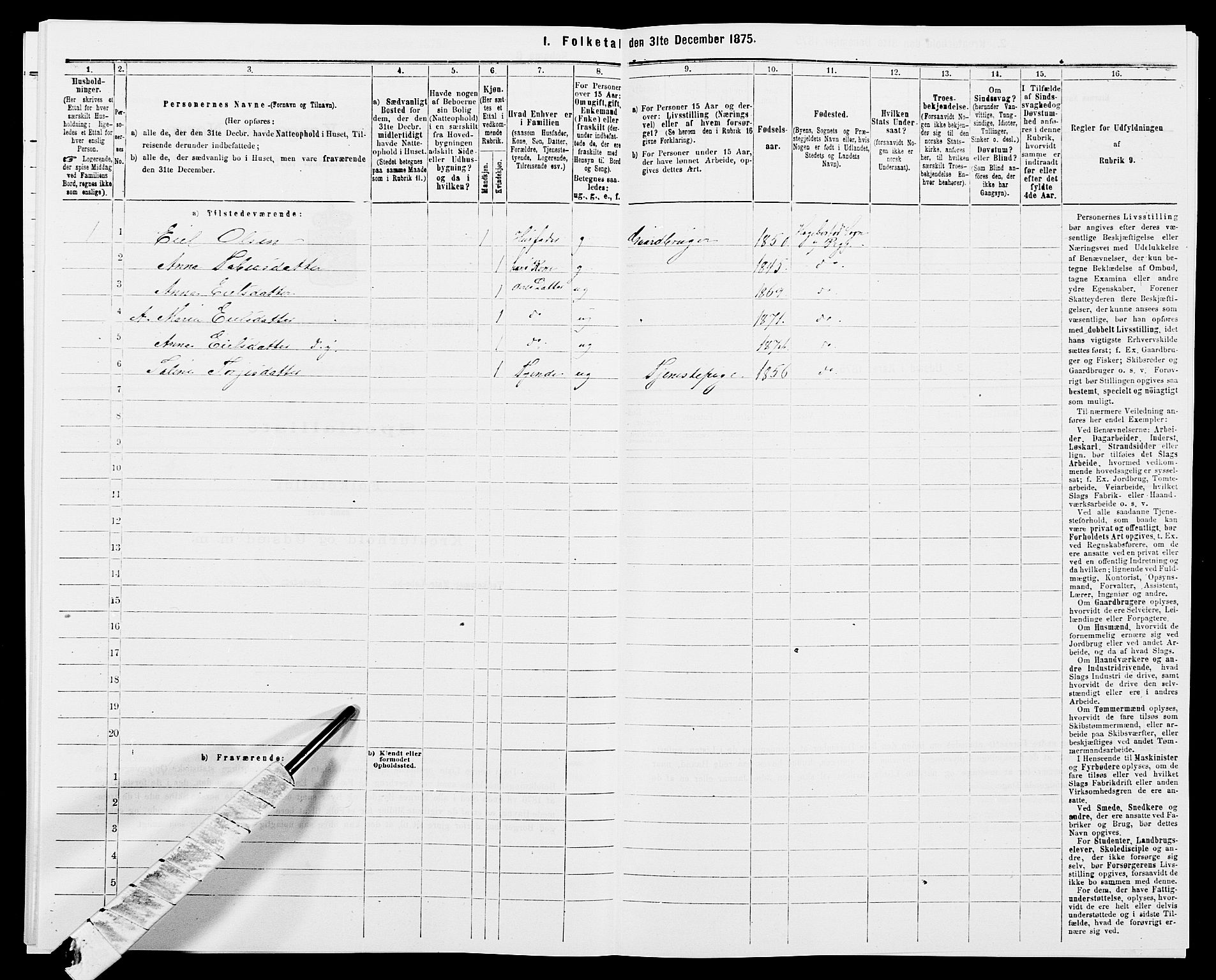 SAK, 1875 census for 1034P Hægebostad, 1875, p. 91