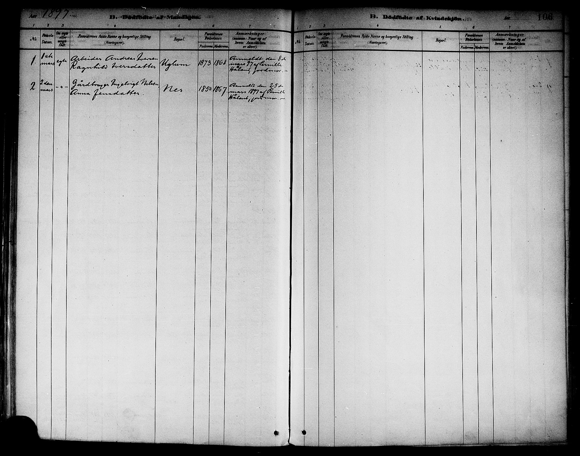 Sogndal sokneprestembete, AV/SAB-A-81301/H/Haa/Haab/L0001: Parish register (official) no. B 1, 1878-1899, p. 106