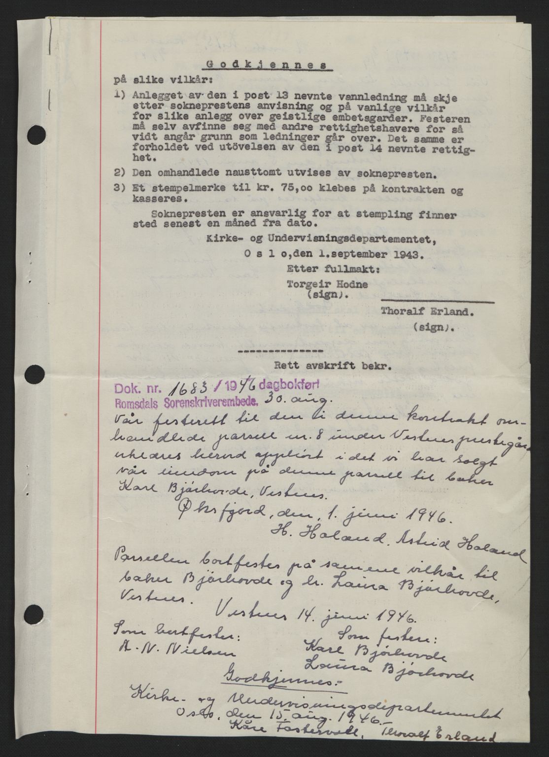 Romsdal sorenskriveri, AV/SAT-A-4149/1/2/2C: Mortgage book no. A15, 1943-1944, Diary no: : 1651/1943