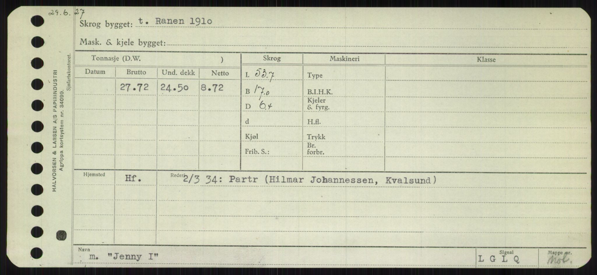 Sjøfartsdirektoratet med forløpere, Skipsmålingen, RA/S-1627/H/Ha/L0003/0001: Fartøy, Hilm-Mar / Fartøy, Hilm-Kol, p. 469