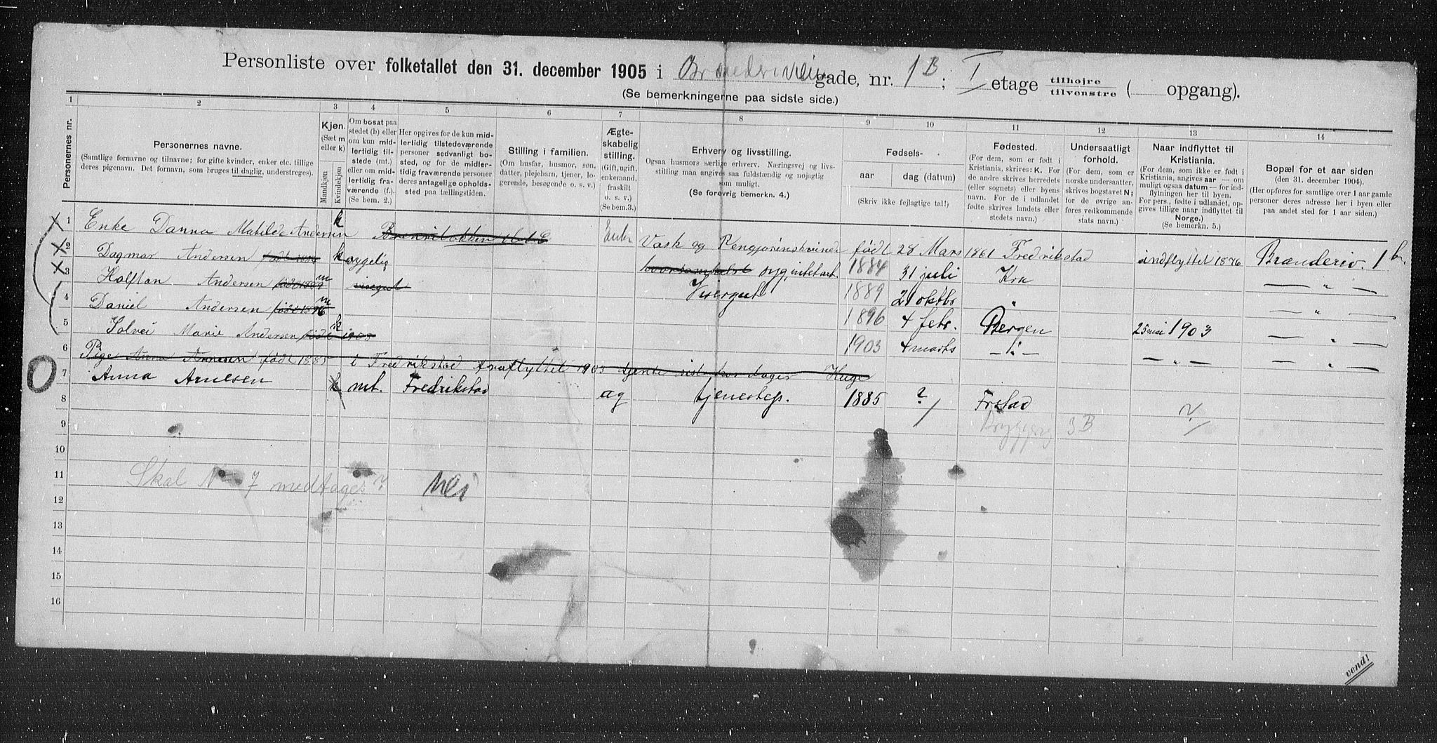 OBA, Municipal Census 1905 for Kristiania, 1905, p. 5245