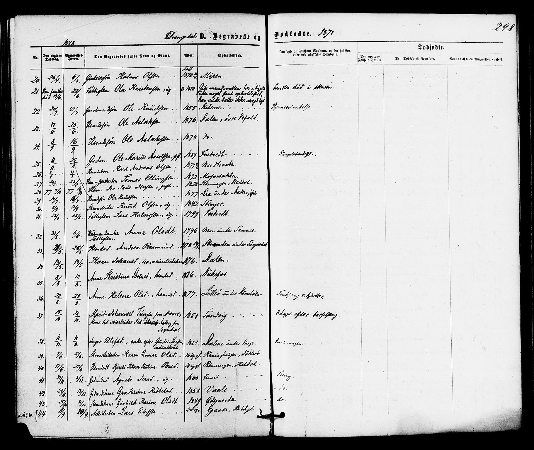 Drangedal kirkebøker, SAKO/A-258/F/Fa/L0009: Parish register (official) no. 9 /1, 1872-1884, p. 298