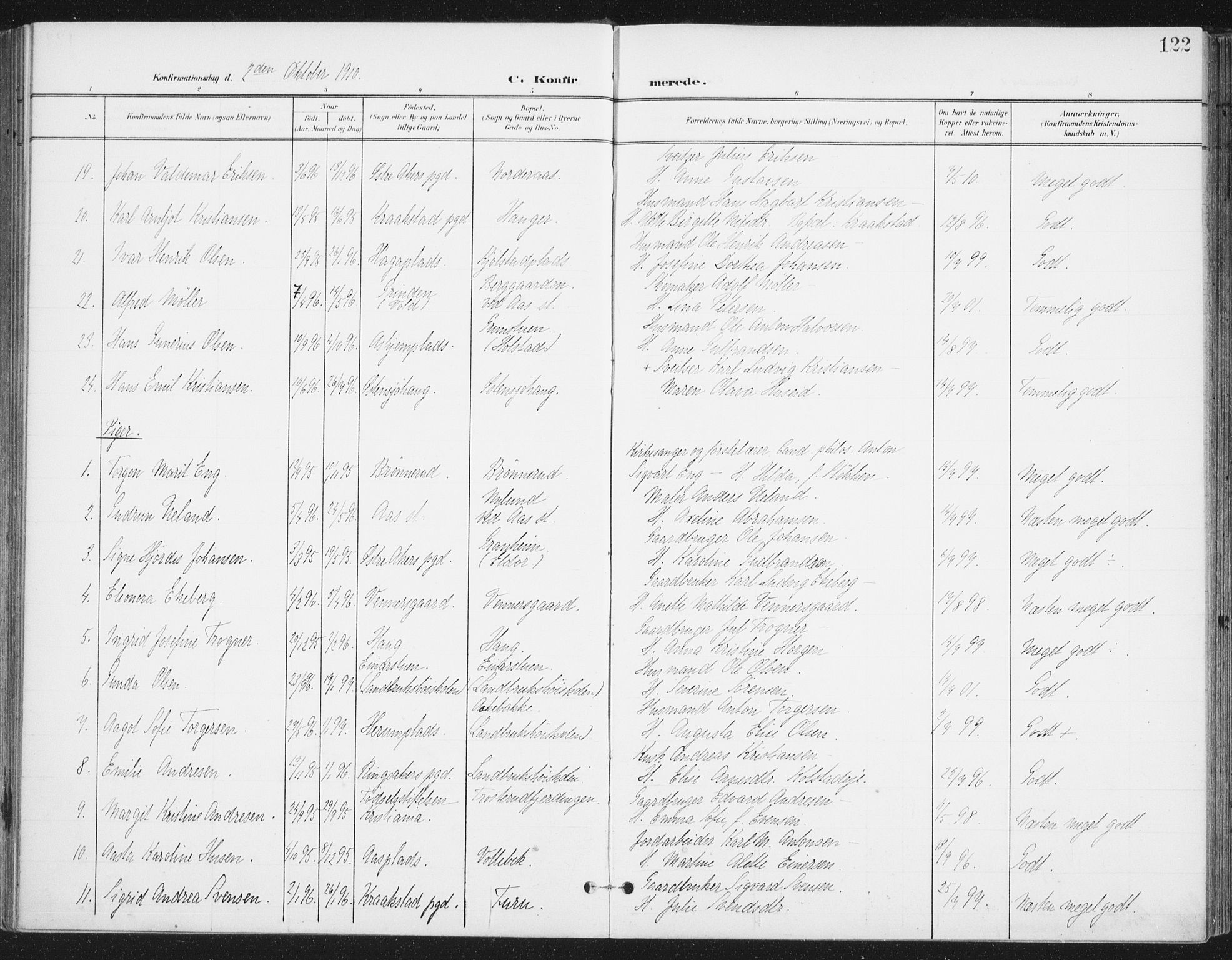 Ås prestekontor Kirkebøker, AV/SAO-A-10894/F/Fa/L0010: Parish register (official) no. I 10, 1900-1918, p. 122