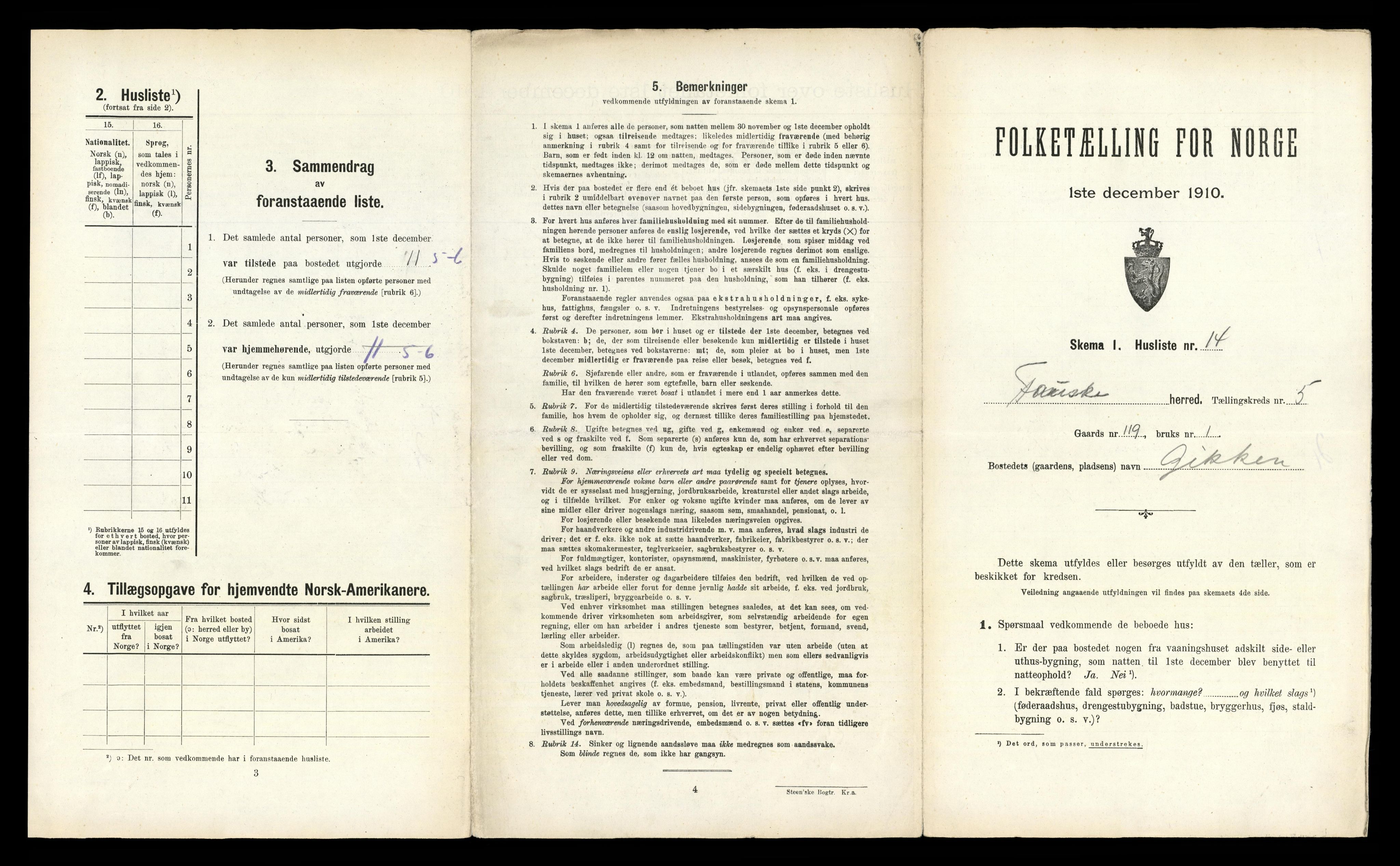 RA, 1910 census for Fauske, 1910, p. 314