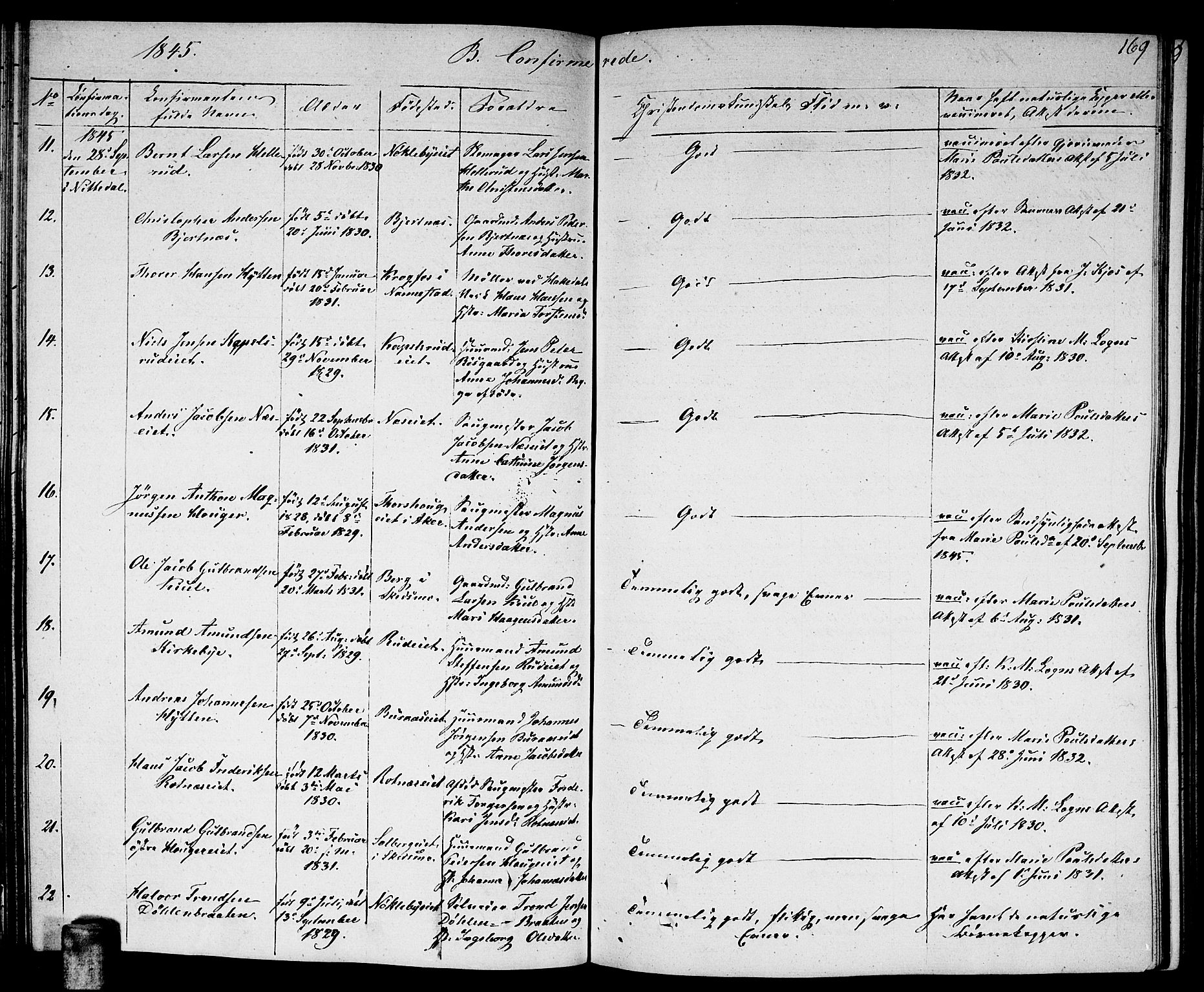 Nittedal prestekontor Kirkebøker, AV/SAO-A-10365a/F/Fa/L0004: Parish register (official) no. I 4, 1836-1849, p. 169