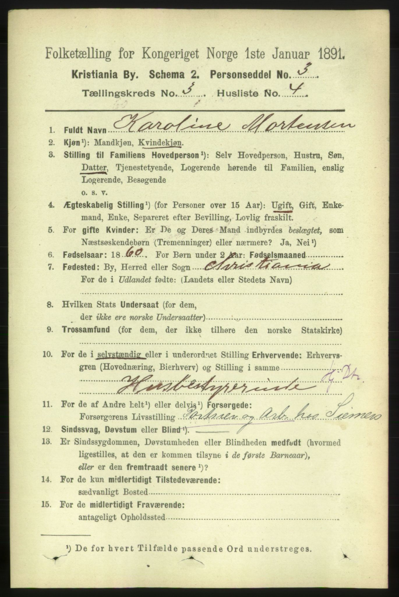 RA, 1891 census for 0301 Kristiania, 1891, p. 1318