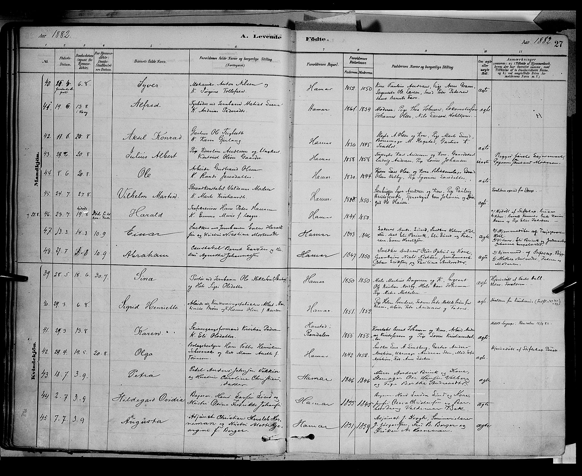 Vang prestekontor, Hedmark, AV/SAH-PREST-008/H/Ha/Haa/L0016: Parish register (official) no. 16, 1878-1889, p. 27