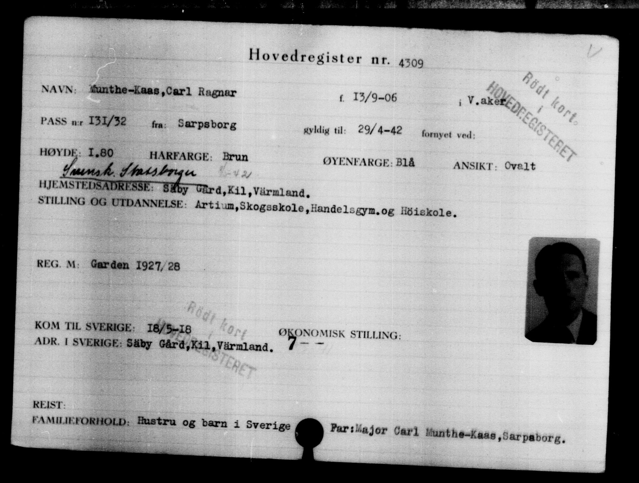 Utenriksstasjonene, Legasjonen i Stockholm, Flyktningkontoret, AV/RA-S-6753/V/Va/L0004: Kjesäterkartoteket, flyktninger med registreringsnr. 3496-6610, 1940-1945, p. 987