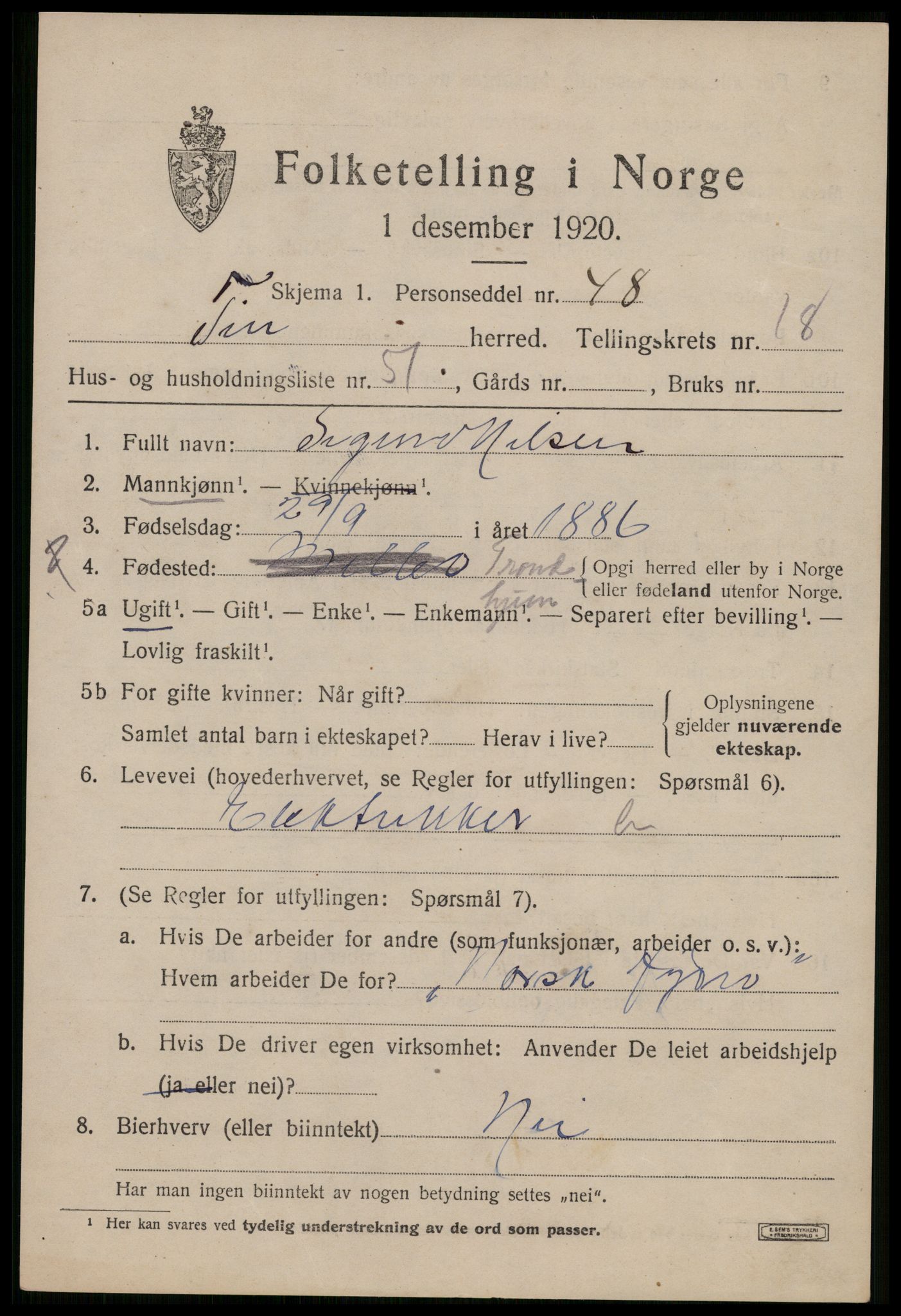 SAKO, 1920 census for Tinn, 1920, p. 24898