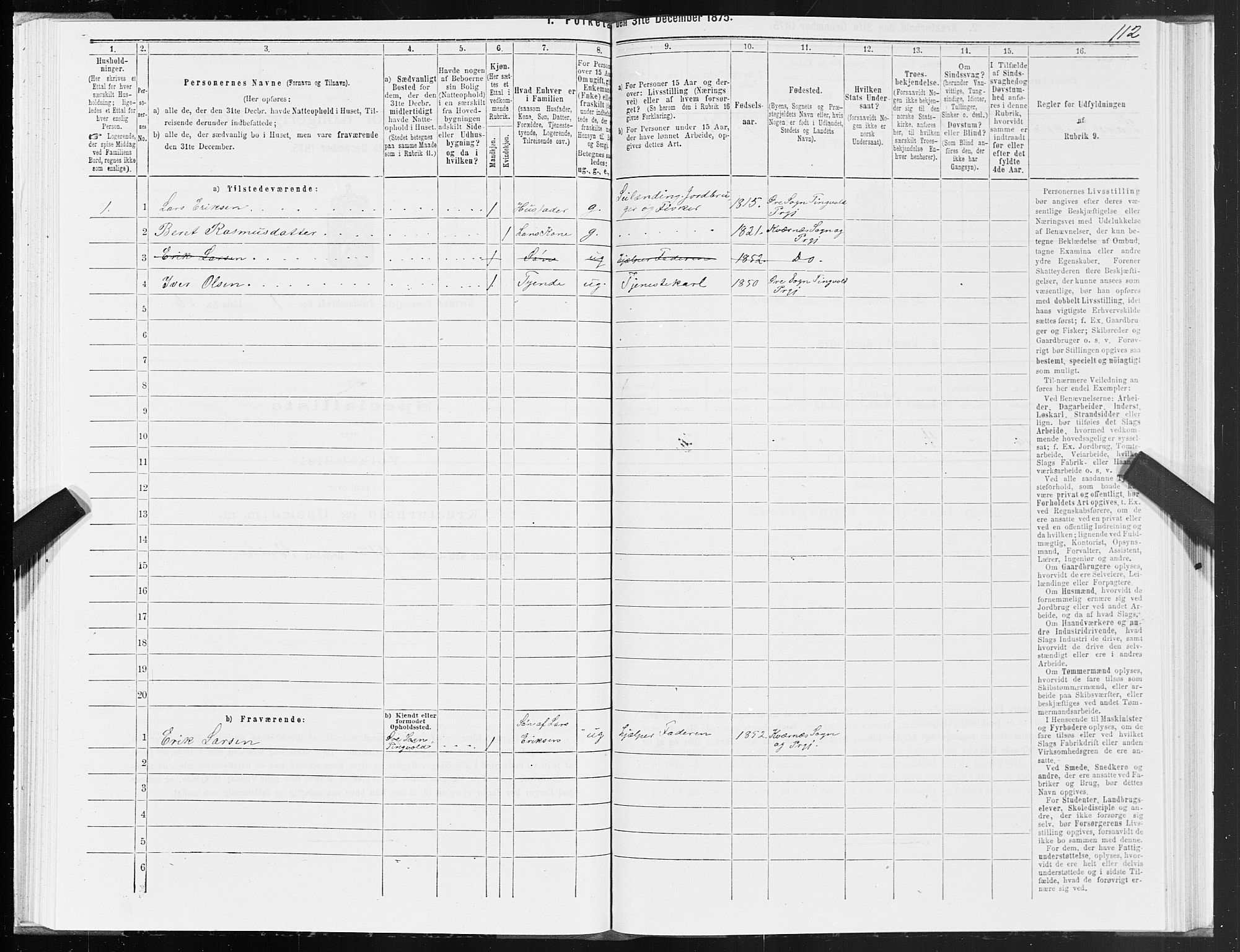 SAT, 1875 census for 1553P Kvernes, 1875, p. 1112
