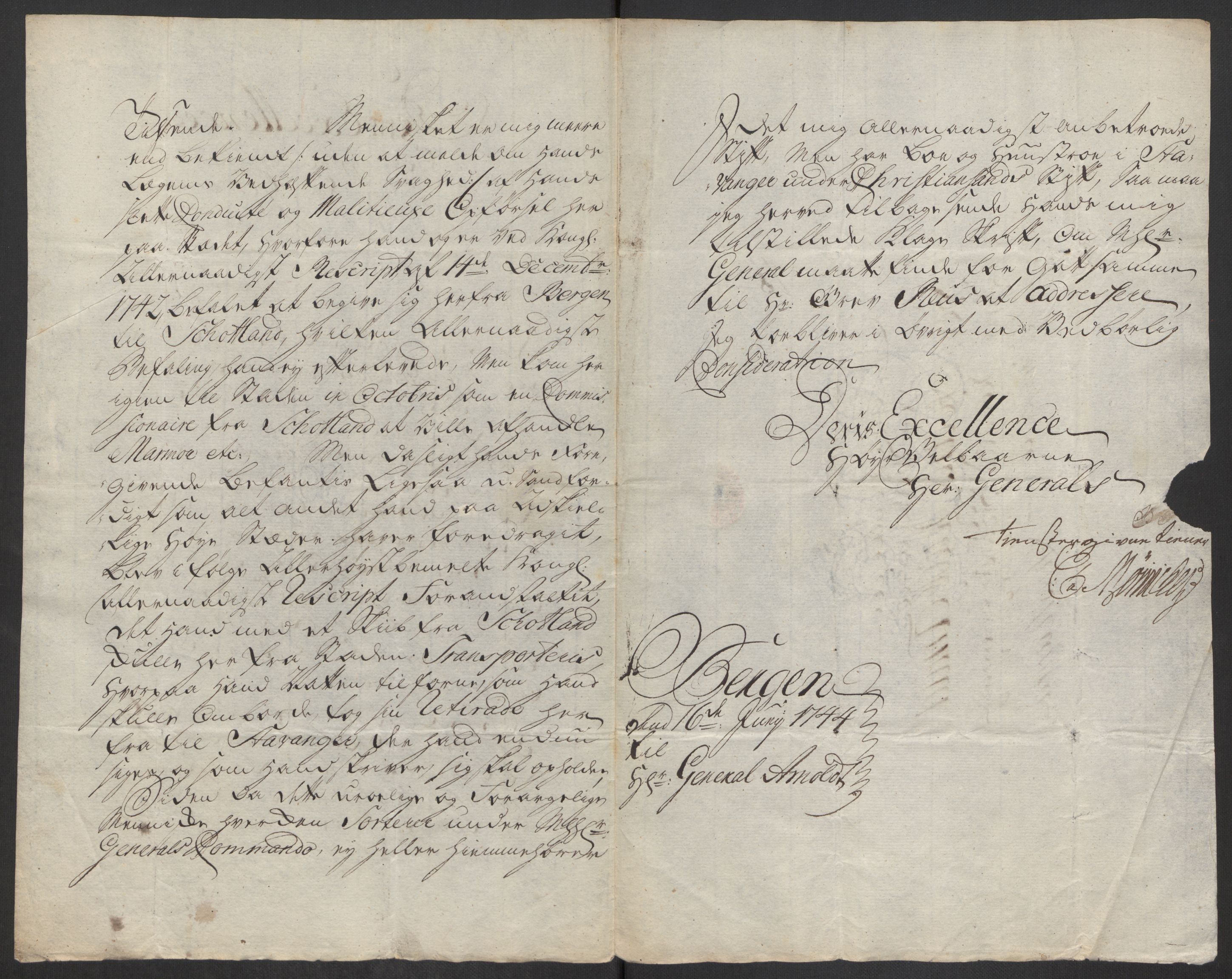 Kommanderende general (KG I) med Det norske krigsdirektorium, AV/RA-EA-5419/D/L0062: Stattholderens, stiftamtmenns og amtmenns brev, 1741-1745, p. 267