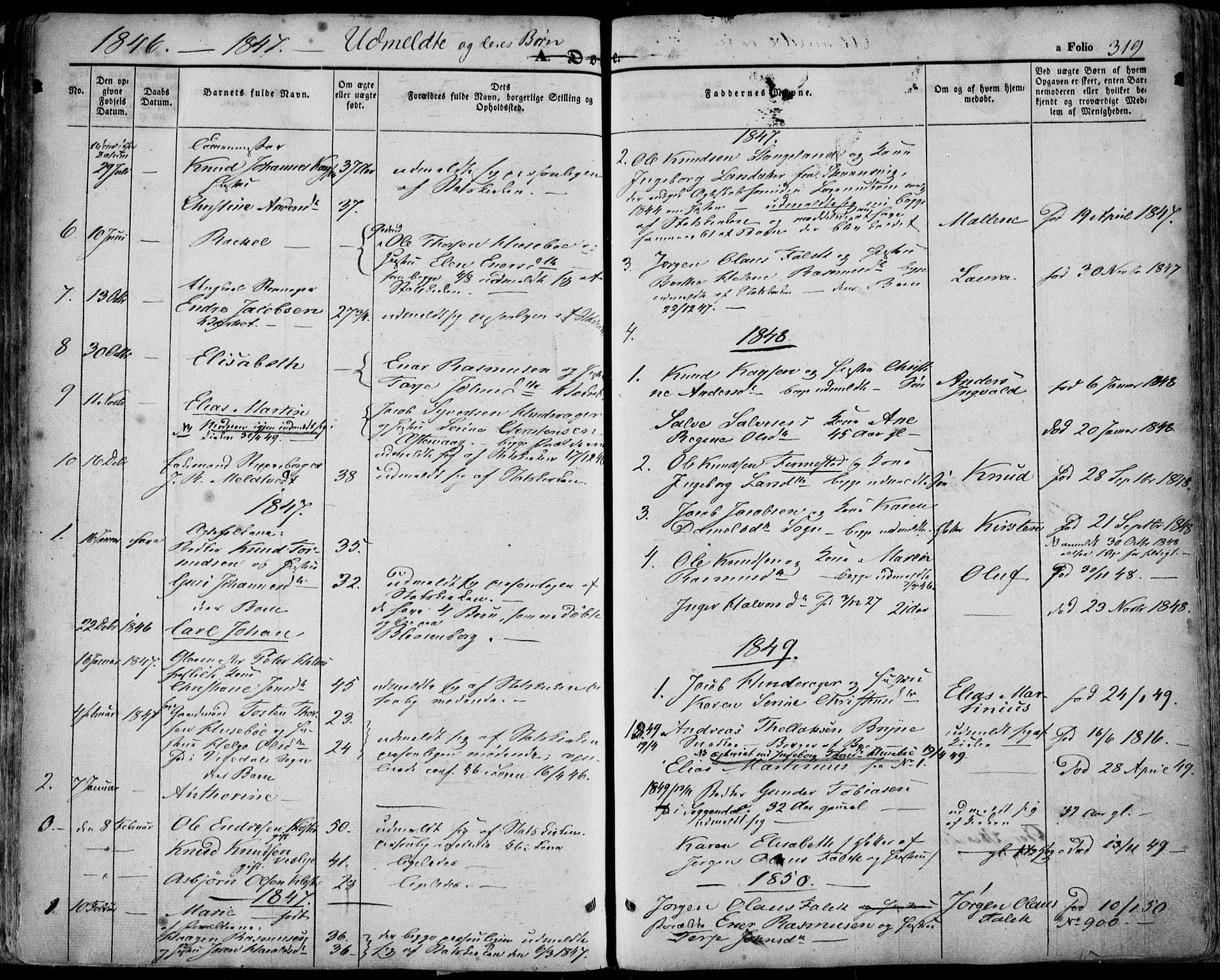 Domkirken sokneprestkontor, SAST/A-101812/001/30/30BA/L0016: Parish register (official) no. A 15, 1844-1854, p. 319