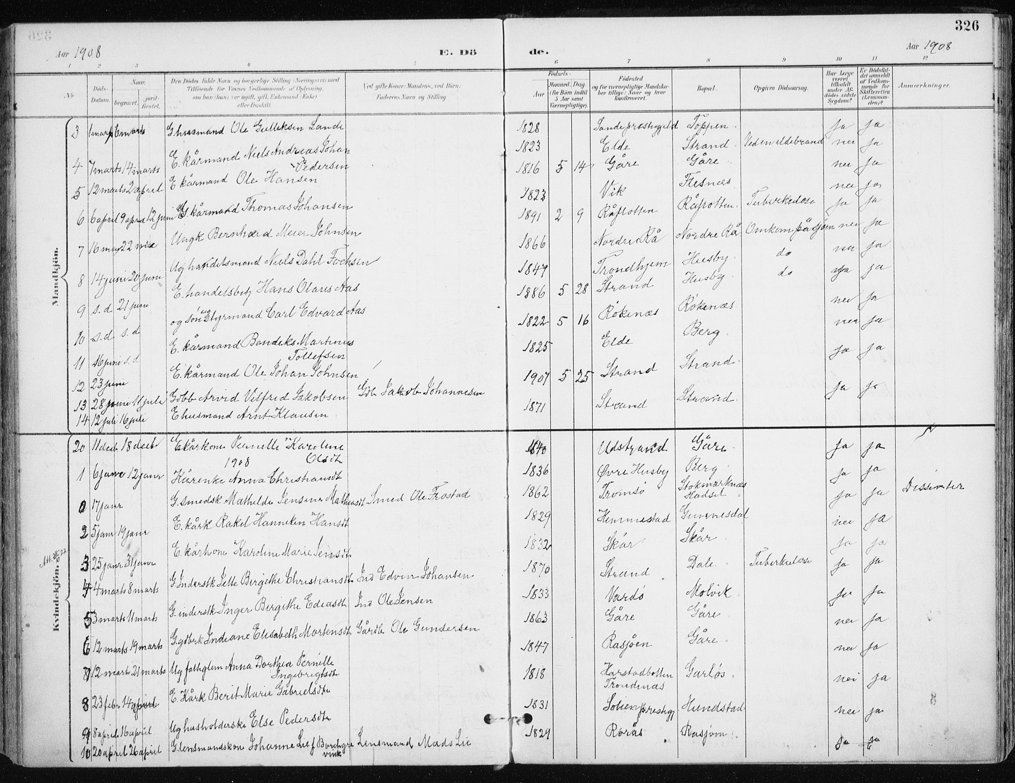 Kvæfjord sokneprestkontor, SATØ/S-1323/G/Ga/Gaa/L0006kirke: Parish register (official) no. 6, 1895-1914, p. 326
