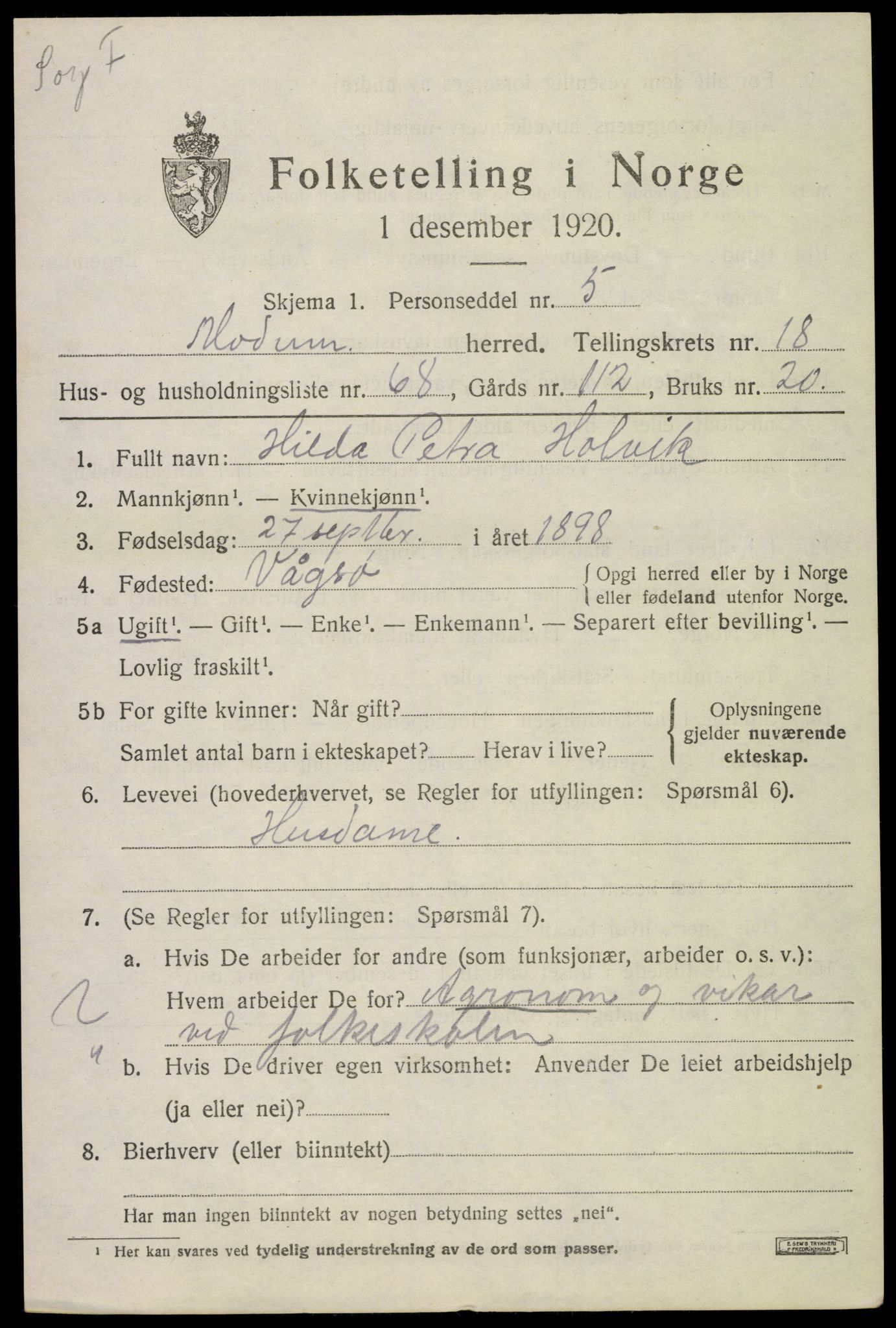 SAKO, 1920 census for Modum, 1920, p. 21683