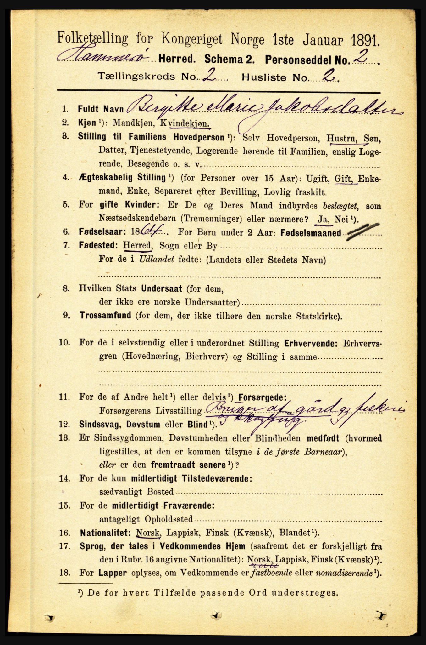 RA, 1891 census for 1849 Hamarøy, 1891, p. 585