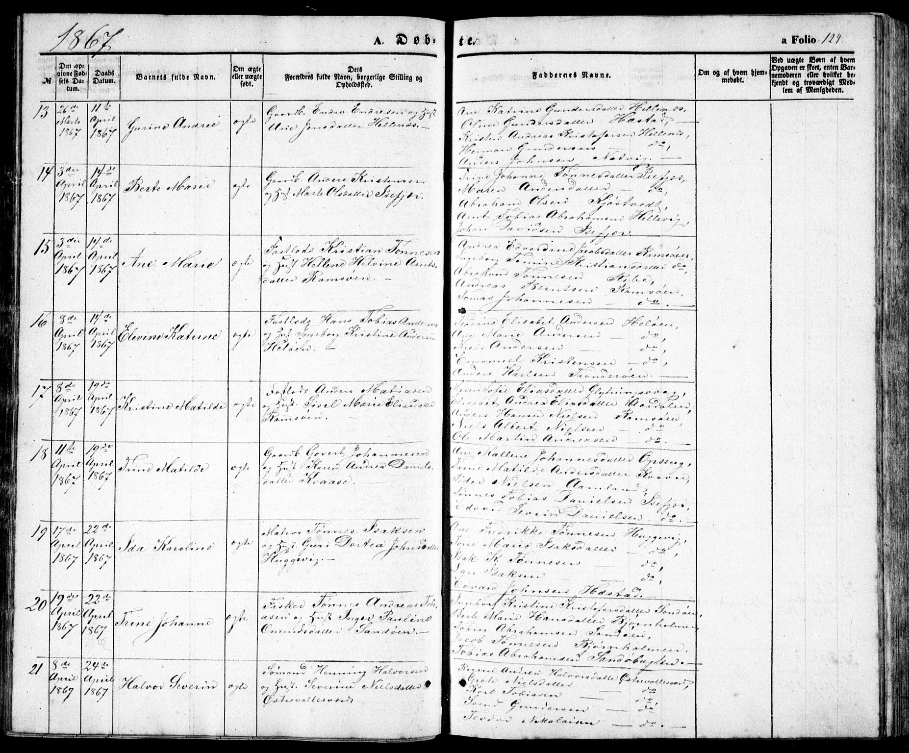 Høvåg sokneprestkontor, AV/SAK-1111-0025/F/Fb/L0002: Parish register (copy) no. B 2, 1847-1869, p. 124