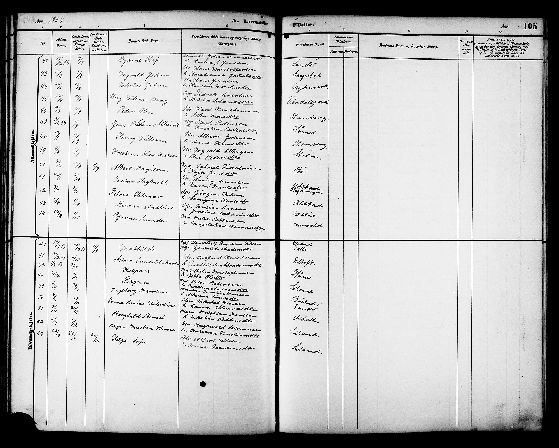 Ministerialprotokoller, klokkerbøker og fødselsregistre - Nordland, AV/SAT-A-1459/880/L1141: Parish register (copy) no. 880C03, 1893-1928, p. 105