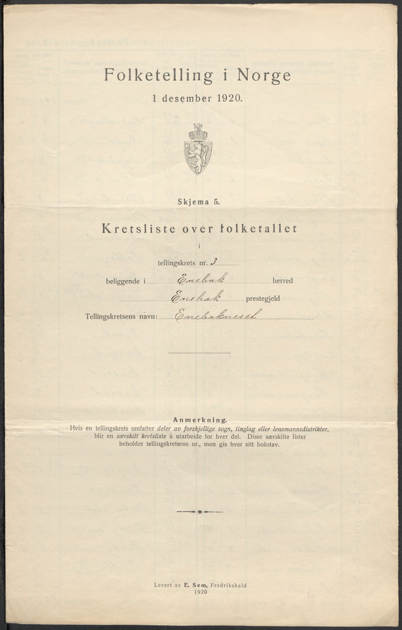 SAO, 1920 census for Enebakk, 1920, p. 18