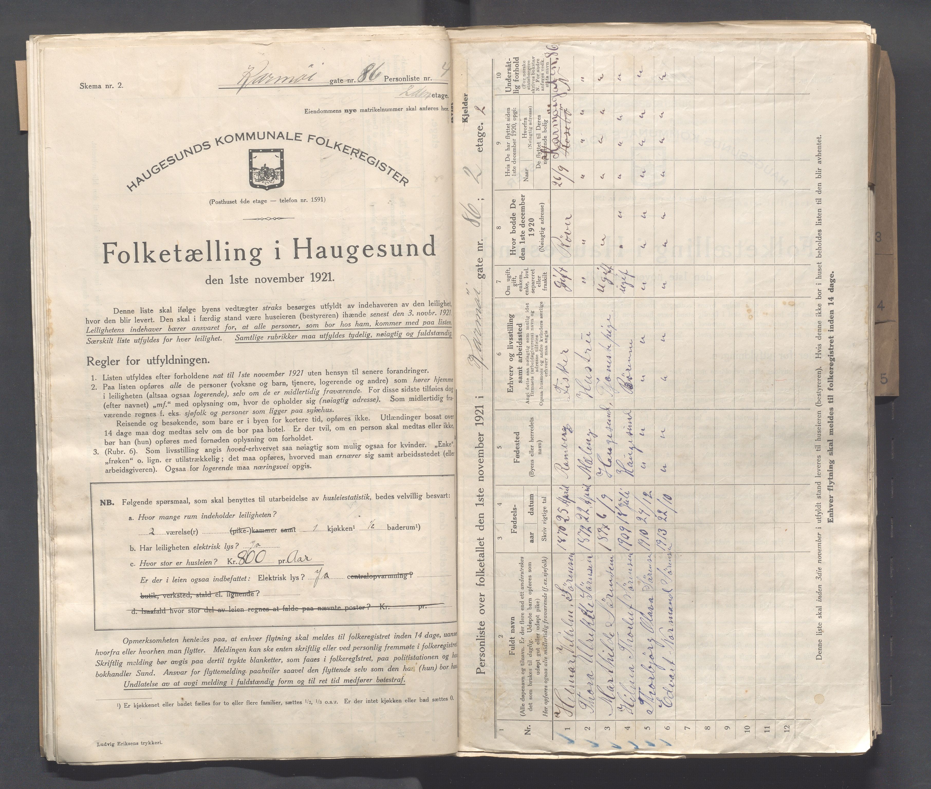 IKAR, Local census 1.11.1921 for Haugesund, 1921, p. 2654