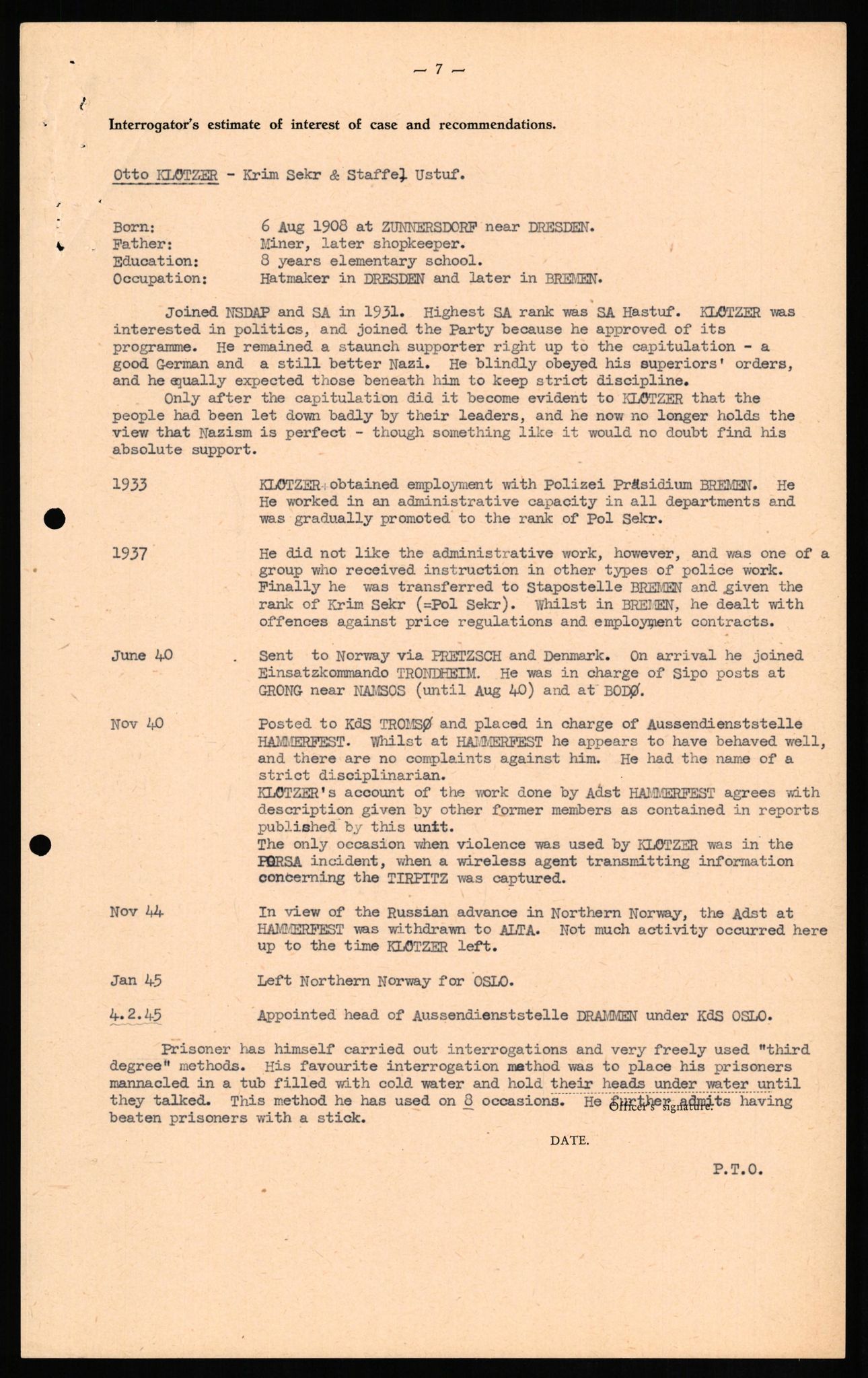 Forsvaret, Forsvarets overkommando II, AV/RA-RAFA-3915/D/Db/L0017: CI Questionaires. Tyske okkupasjonsstyrker i Norge. Tyskere., 1945-1946, p. 93