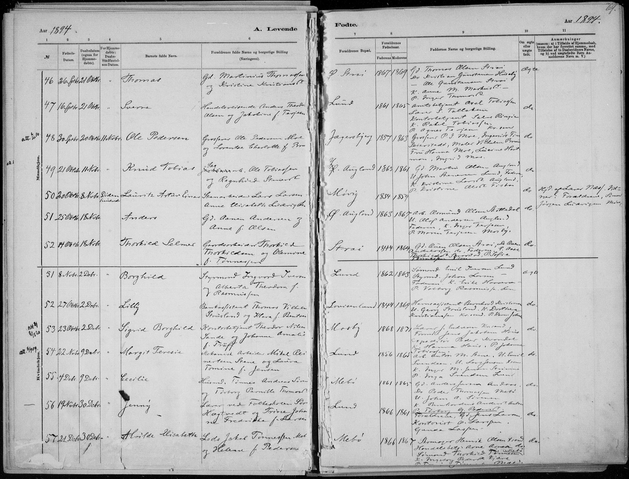 Oddernes sokneprestkontor, AV/SAK-1111-0033/F/Fa/Faa/L0009: Parish register (official) no. A 9, 1884-1896, p. 69