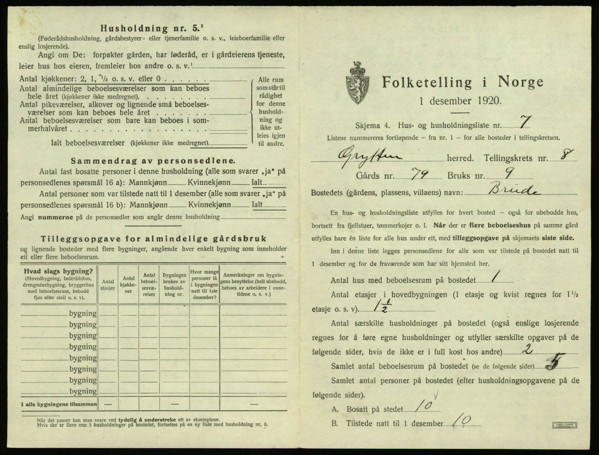 SAT, 1920 census for Grytten, 1920, p. 802