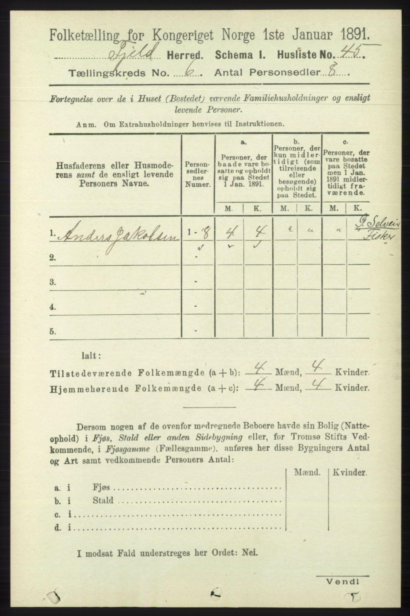 RA, 1891 census for 1246 Fjell, 1891, p. 2985